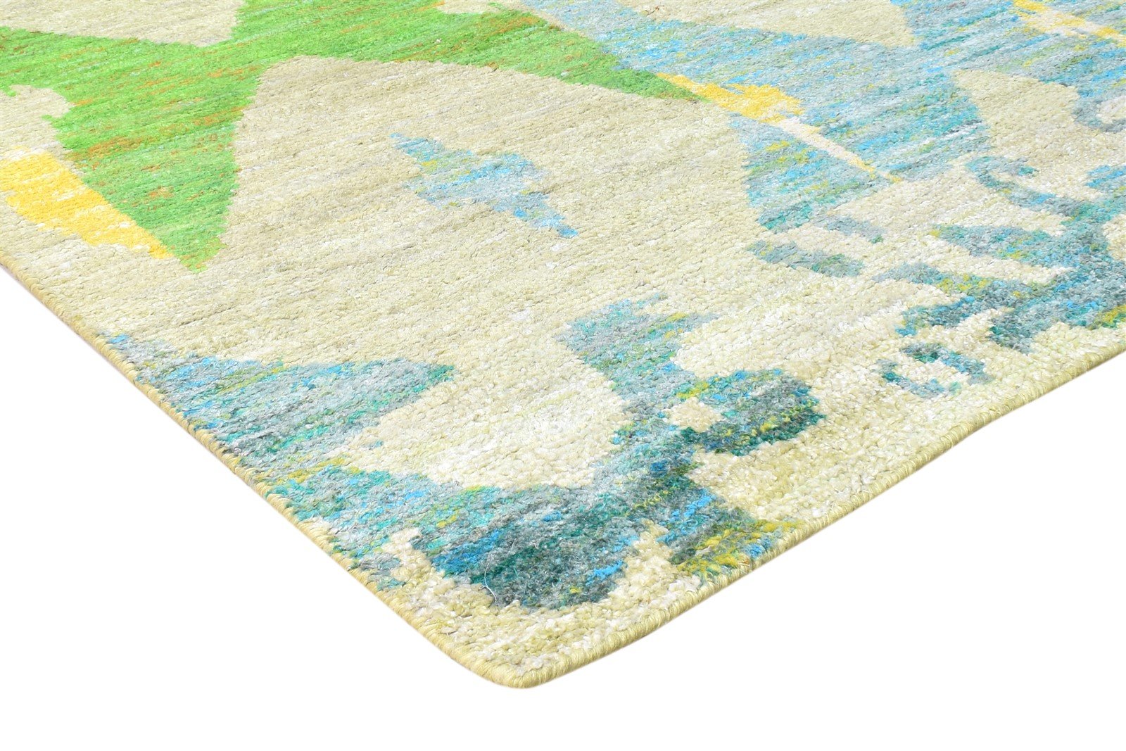 Hand Knotted Green Silk Rug 5' X 8' Modern American Abstract Room Size Carpet 7865142280341