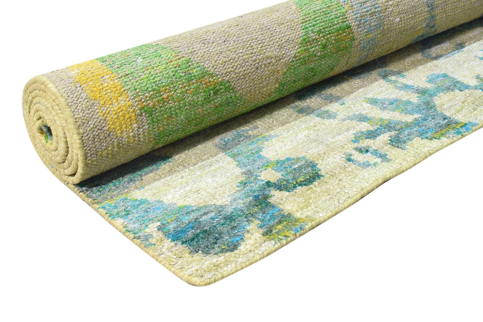 Hand Knotted Green Silk Rug 5' X 8' Modern American Abstract Room Size Carpet 7865142280341