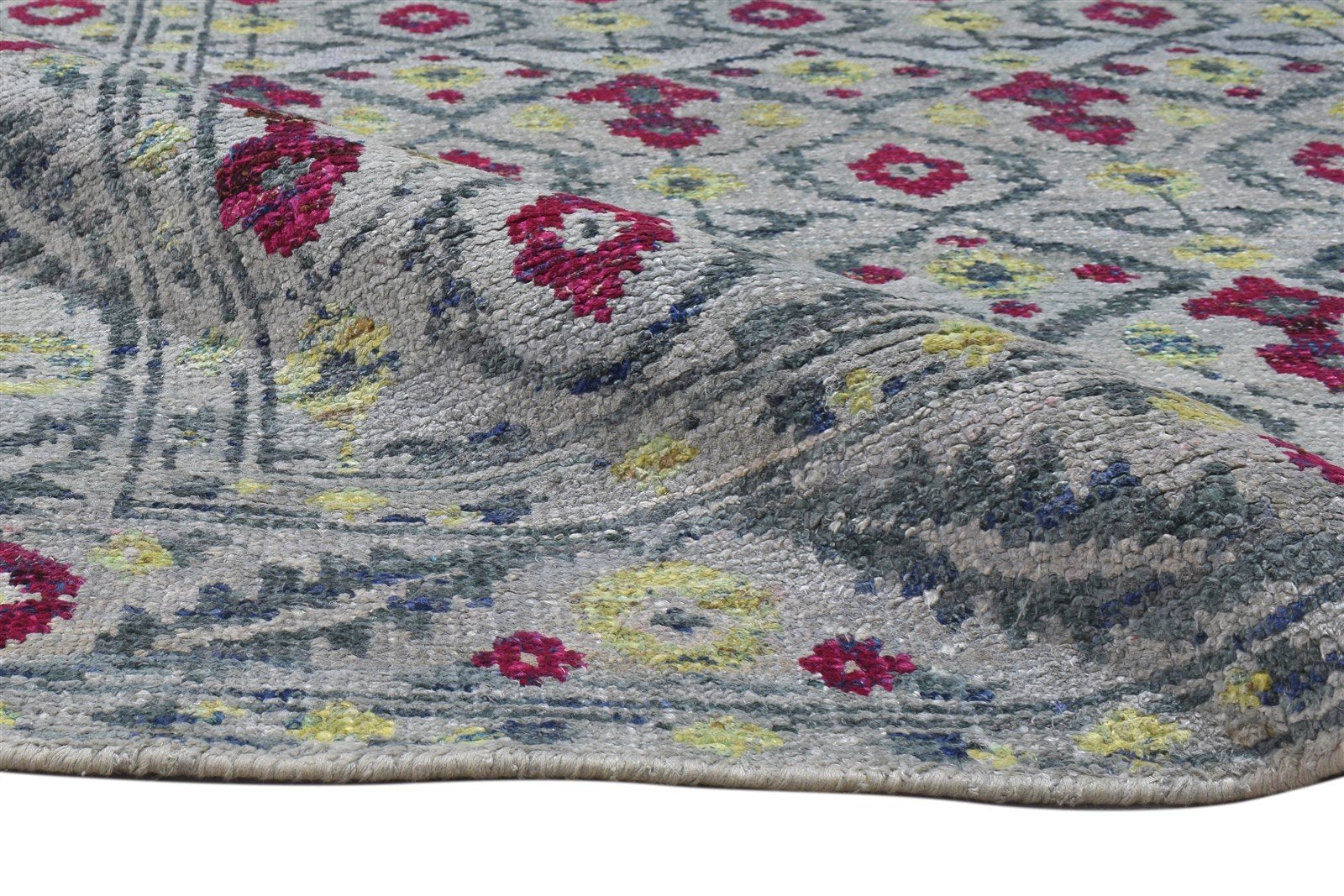 Shoshanna Hand Knotted Green Silk Rug 5' X 8' Modern Bohemian Oriental 7864098422933