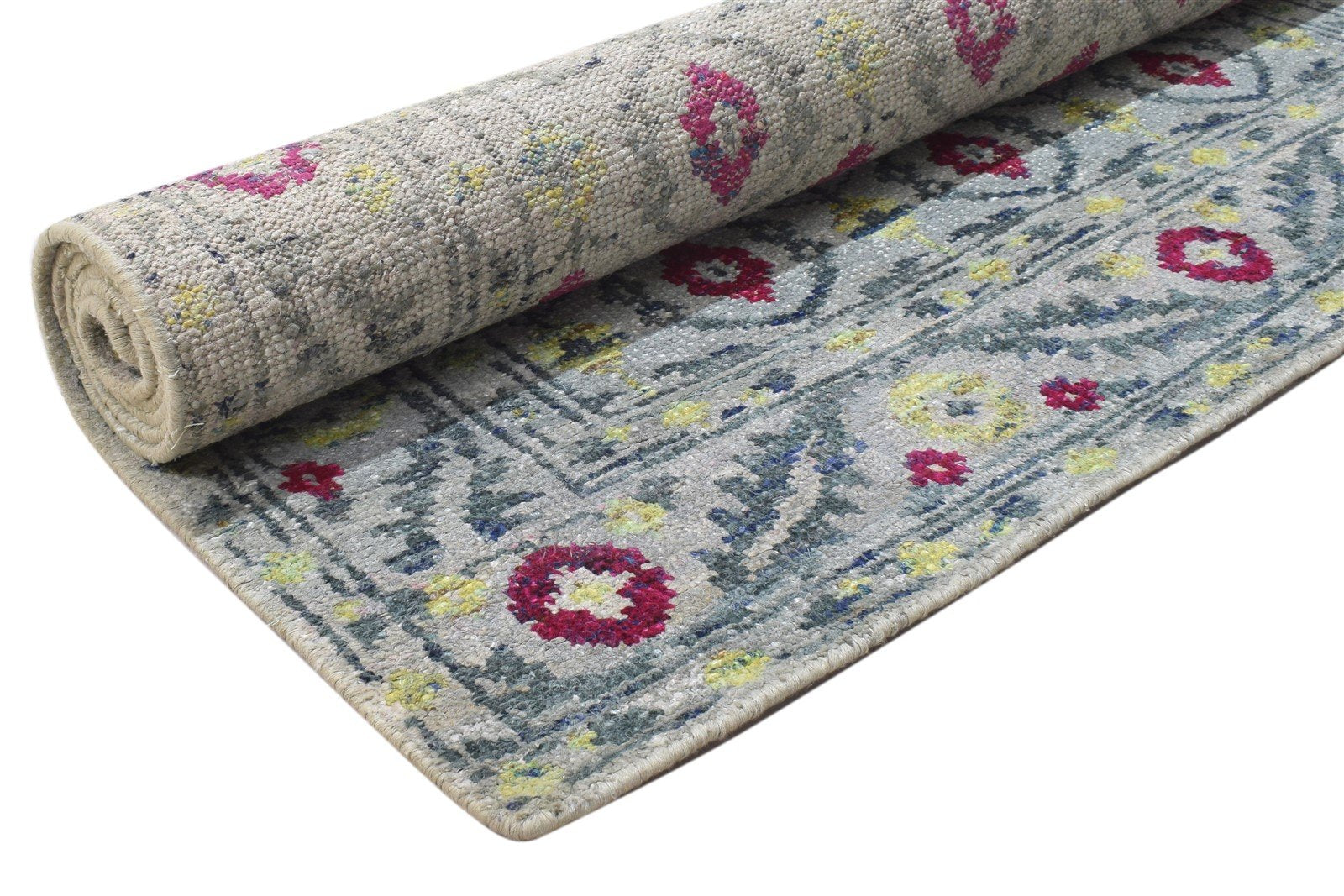 Shoshanna Hand Knotted Green Silk Rug 5' X 8' Modern Bohemian Oriental 7864098422933