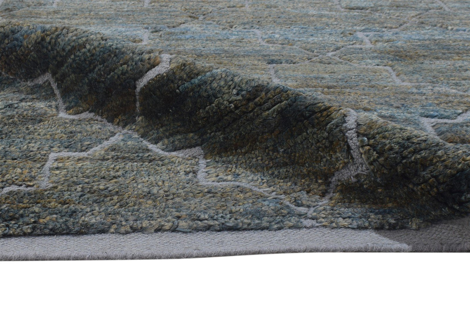Hand Knotted Green Wool / Jute Rug 8' X 10' Modern Moroccan Trellis Large Carpet 7864787239061