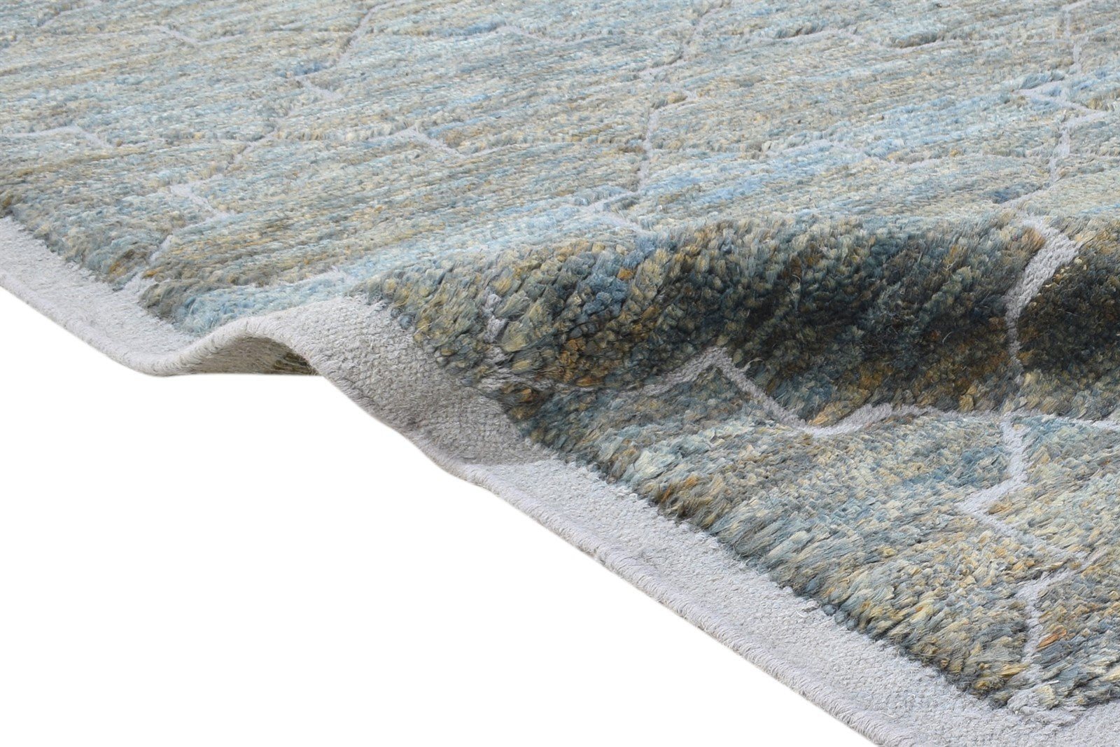 Hand Knotted Green Wool / Jute Rug 8' X 10' Modern Moroccan Trellis Large Carpet 7864787239061