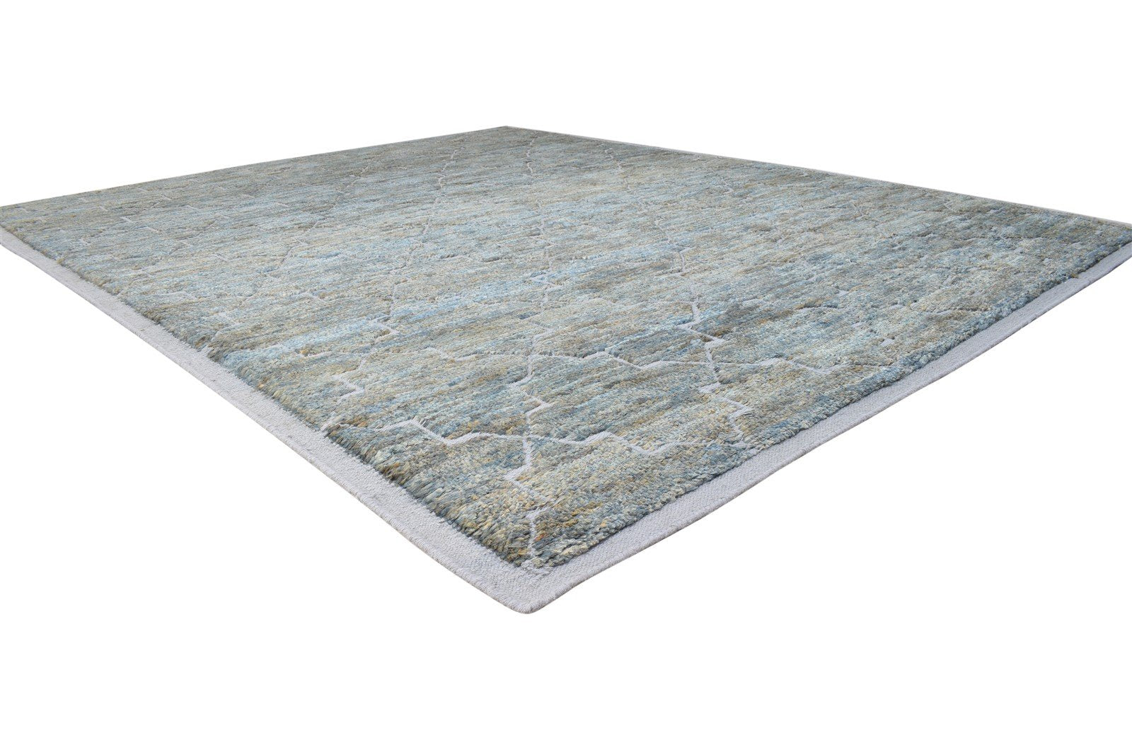 Hand Knotted Green Wool / Jute Rug 8' X 10' Modern Moroccan Trellis Large Carpet 7864787239061