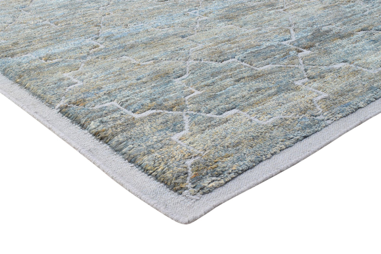 Hand Knotted Green Wool / Jute Rug 8' X 10' Modern Moroccan Trellis Large Carpet 7864787239061