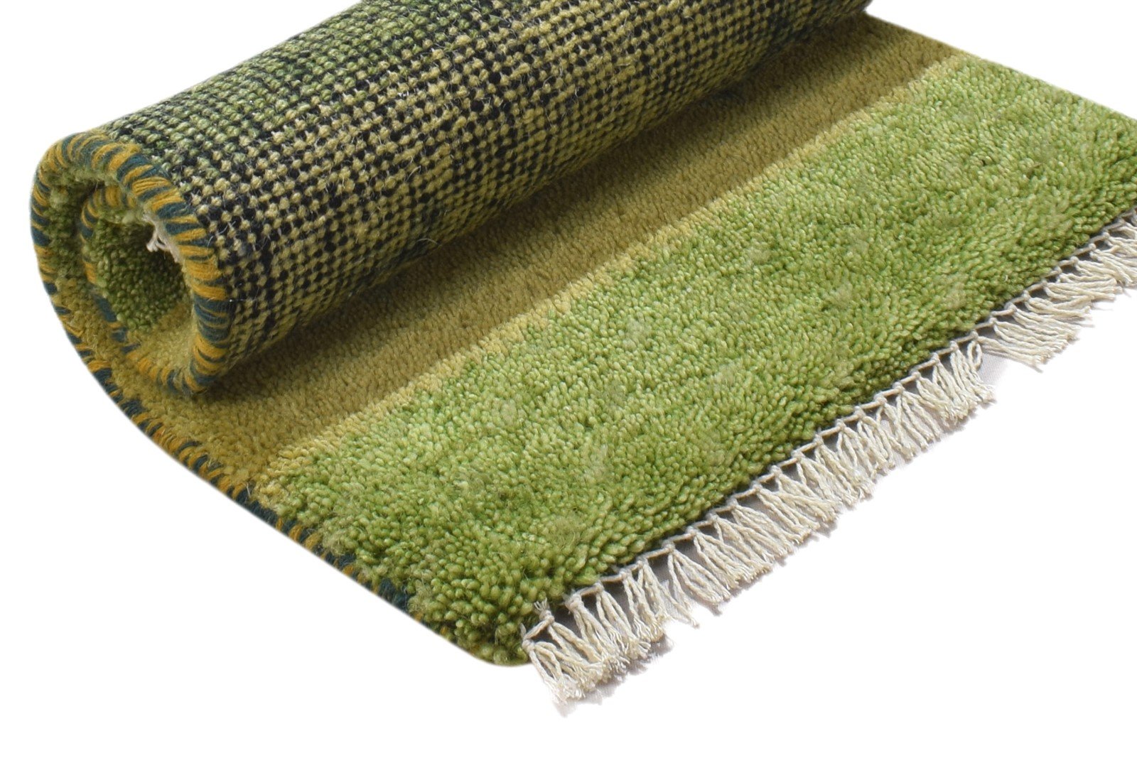 Hand Knotted Green Wool Rug 1' X 2' Persian Gabbeh Southwestern Small Carpet 7864203870357
