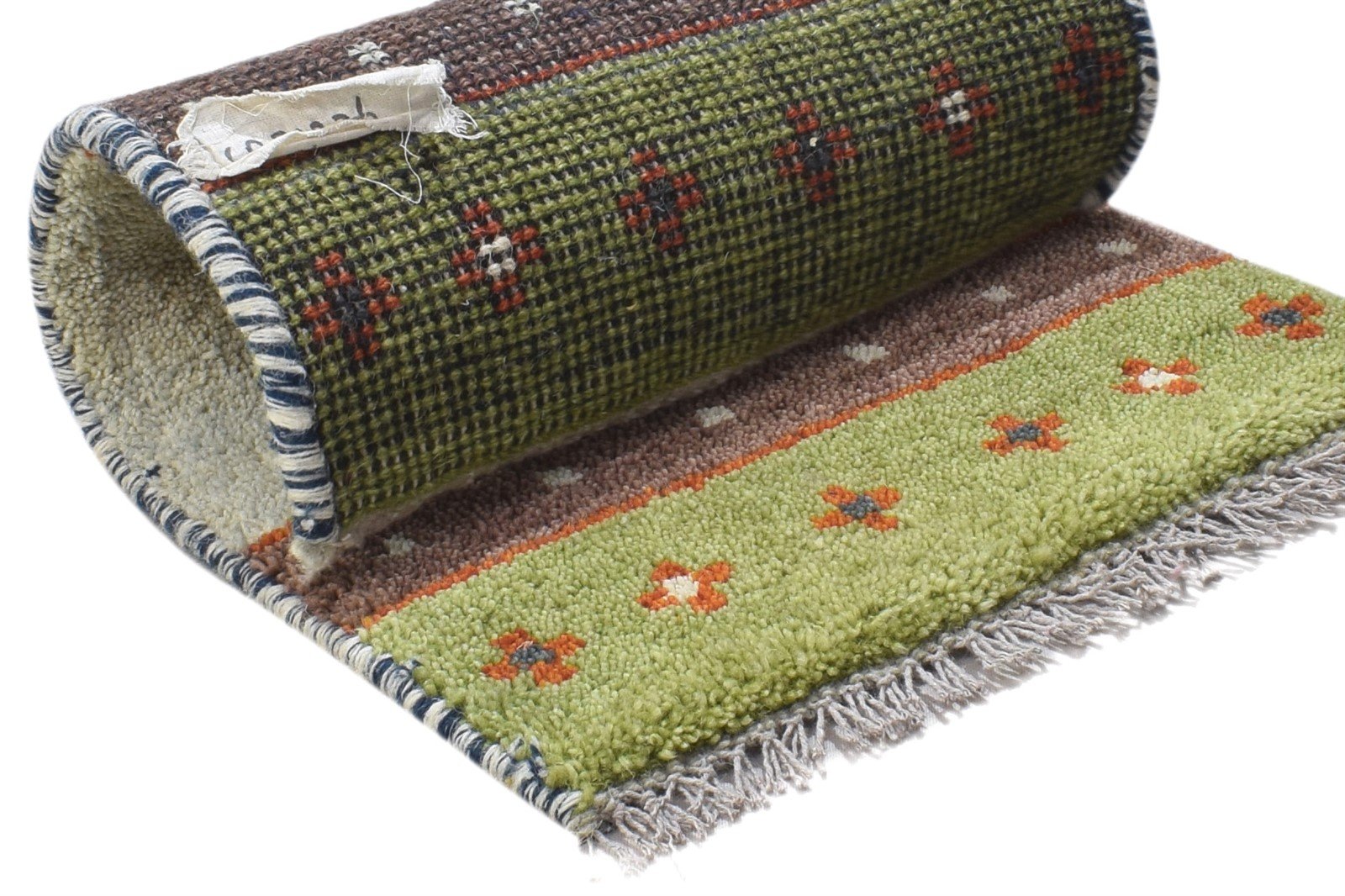 Hand Knotted Green Wool Rug 1' X 2' Persian Gabbeh Southwestern Small Carpet 7864211964053