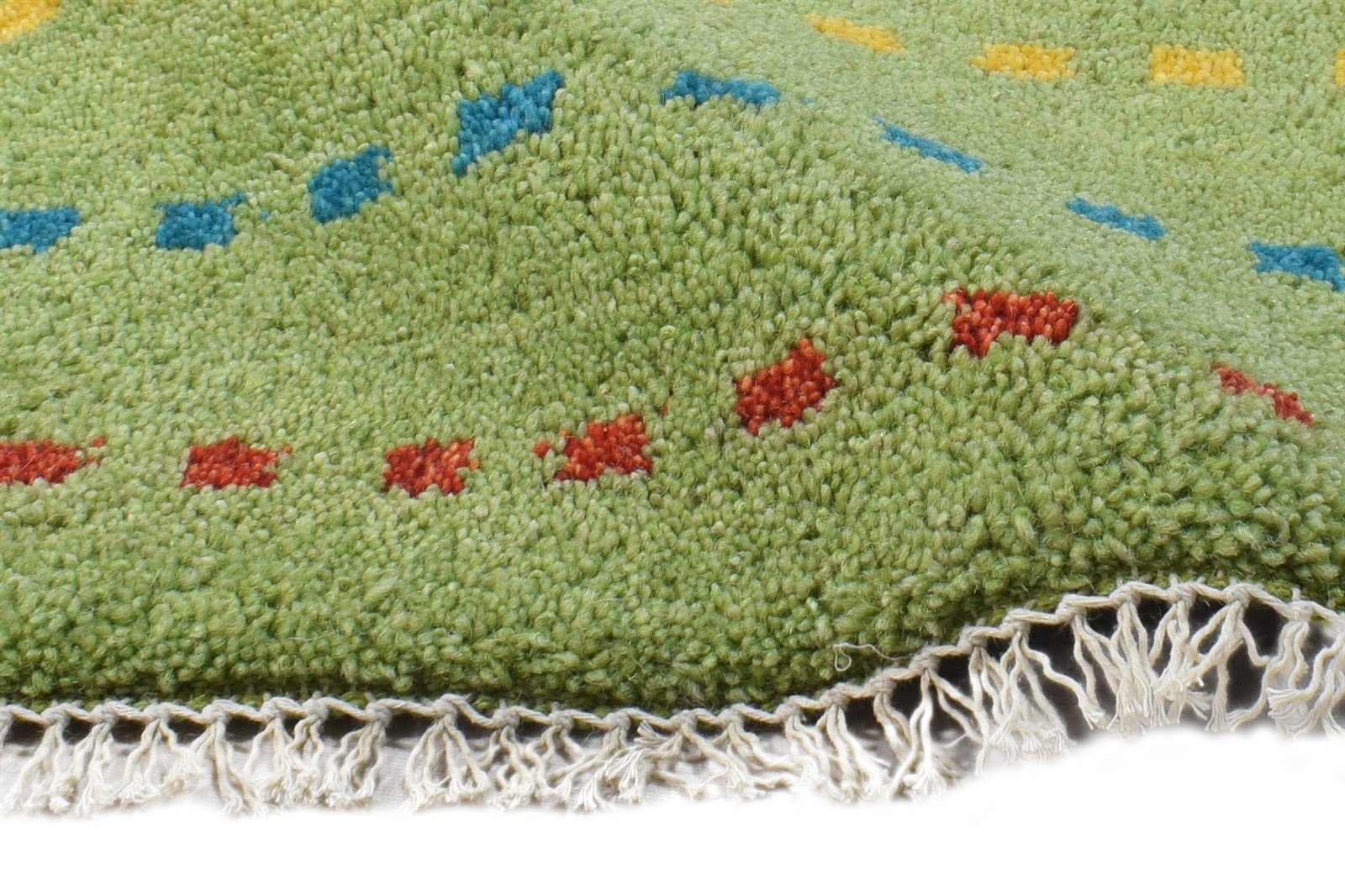 Hand Knotted Green Wool Rug 1' X 2' Southwestern Gabbeh Striped Small Carpet 7865084936341
