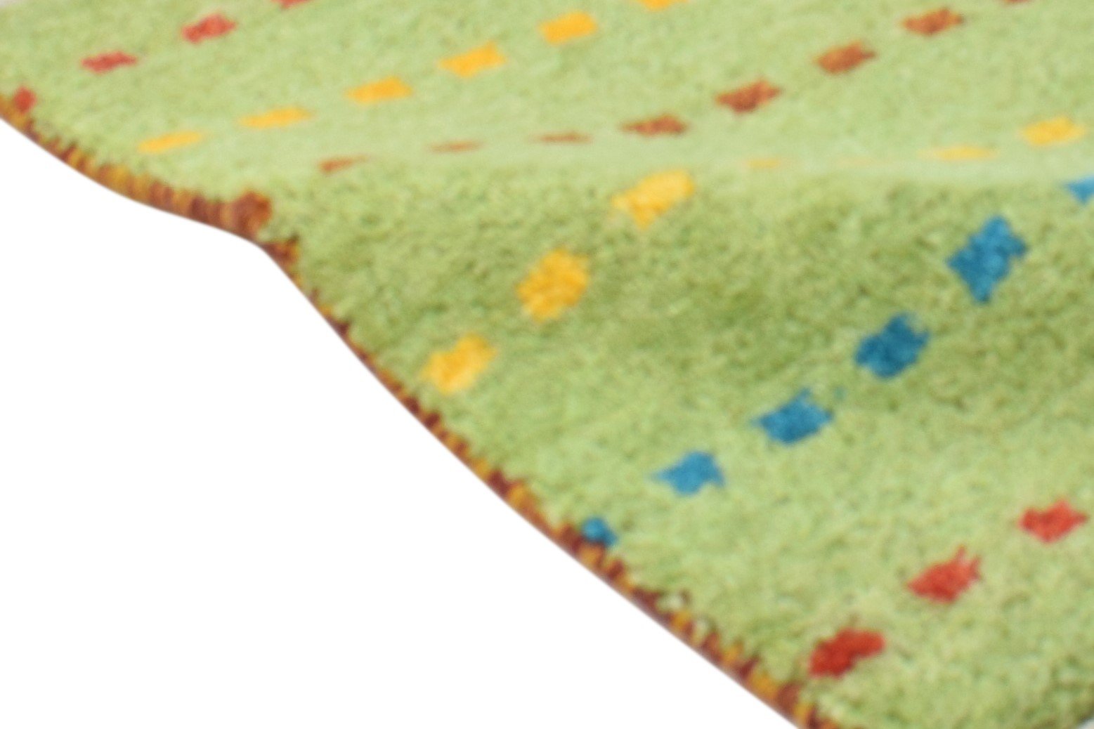 Hand Knotted Green Wool Rug 1' X 2' Southwestern Gabbeh Striped Small Carpet 7865084936341