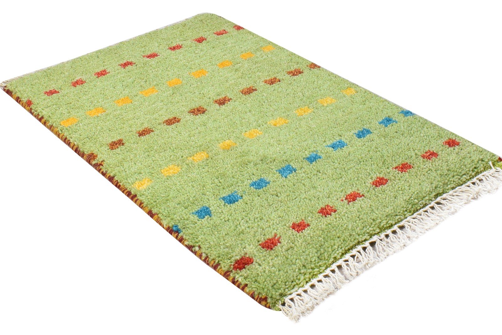 Hand Knotted Green Wool Rug 1' X 2' Southwestern Gabbeh Striped Small Carpet 7865084936341