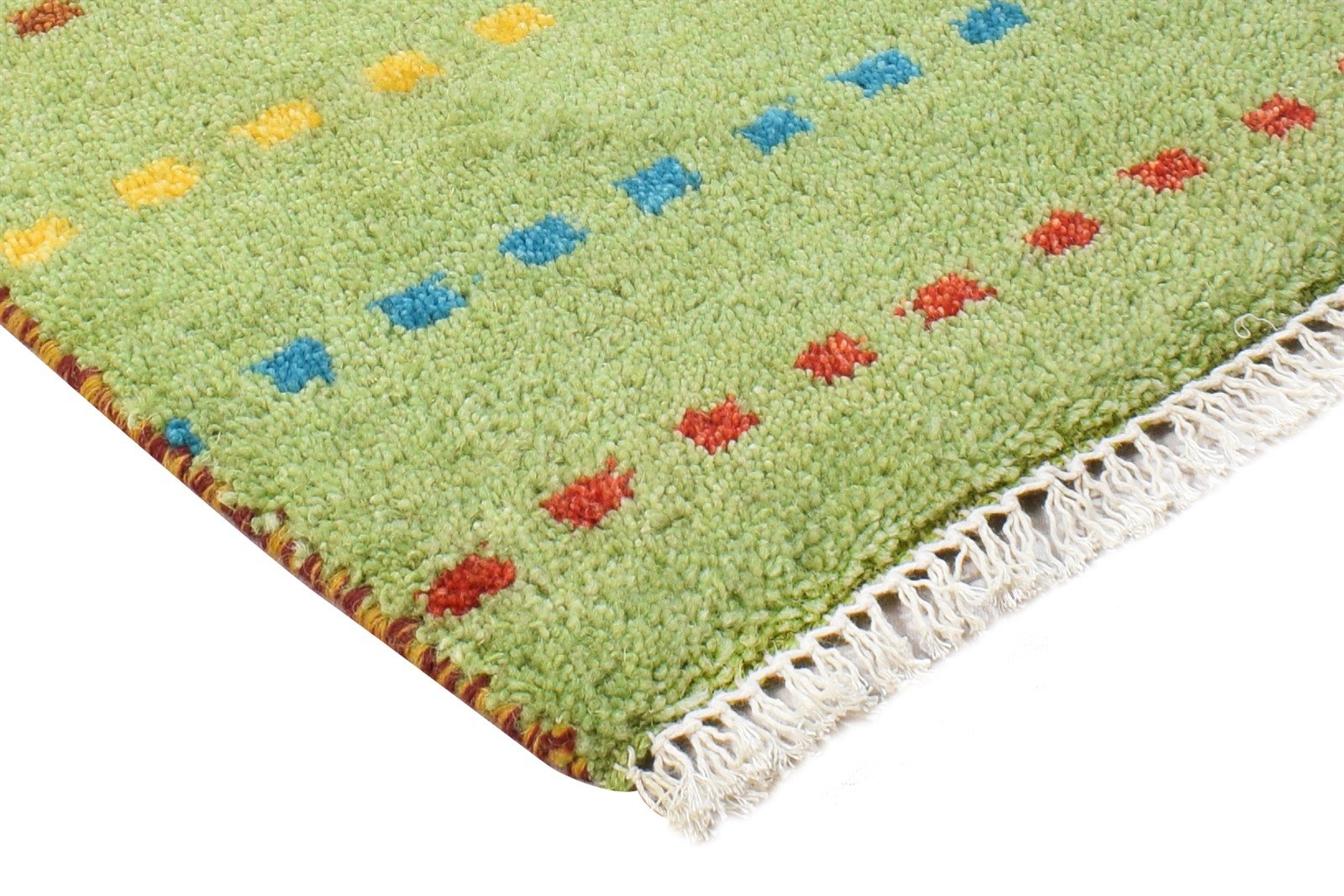 Hand Knotted Green Wool Rug 1' X 2' Southwestern Gabbeh Striped Small Carpet 7865084936341