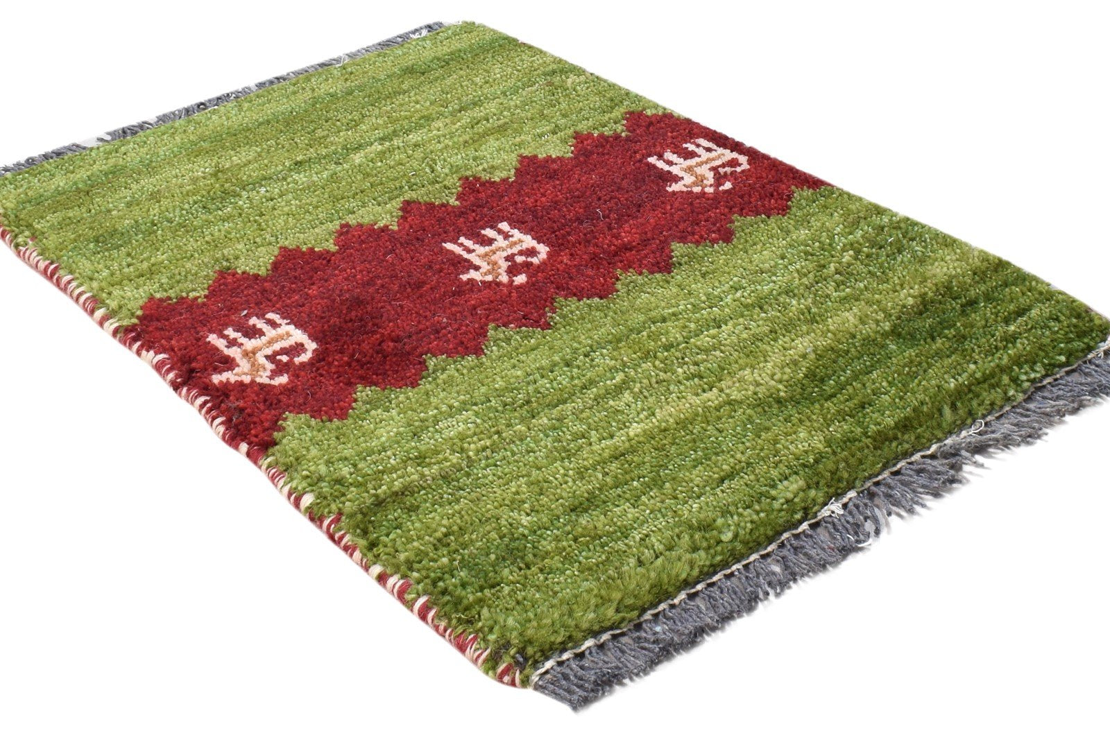 Hand Knotted Green Wool Rug 1' X 2' Southwestern Gabbeh Tribal Small Carpet 7865098829973