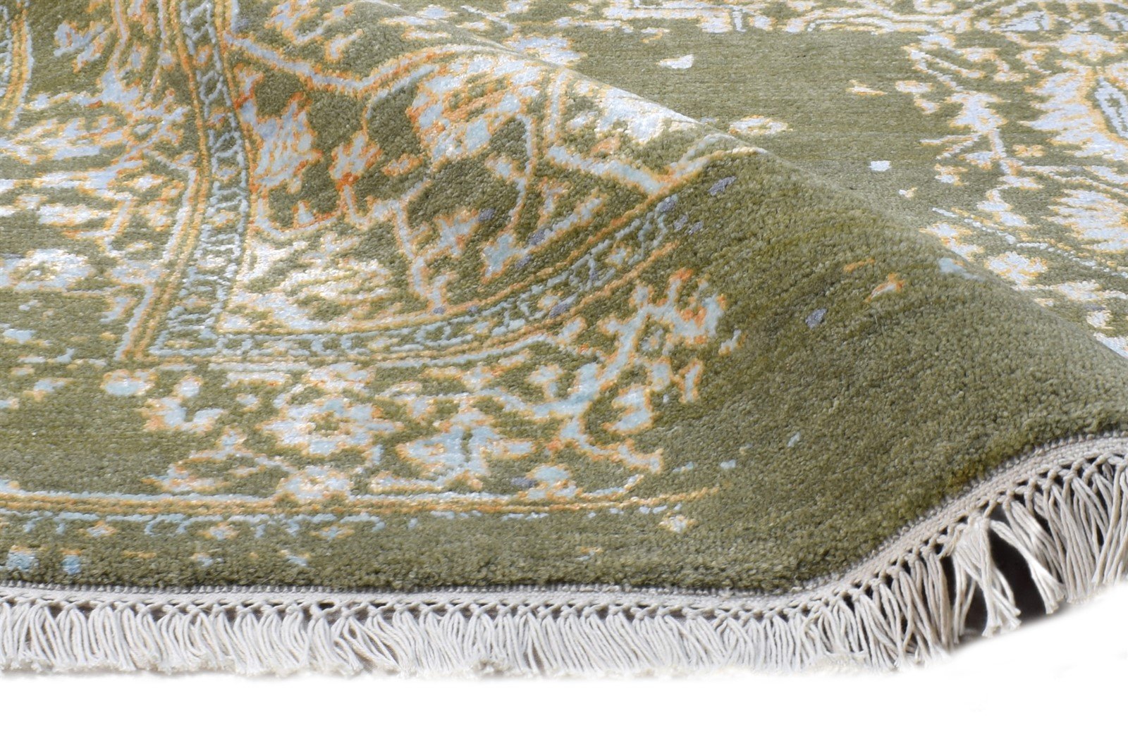 Hand Knotted Green Wool / Silk Rug 4X6 Modern Heriz-Indian Abstract Room Size 7865148178581