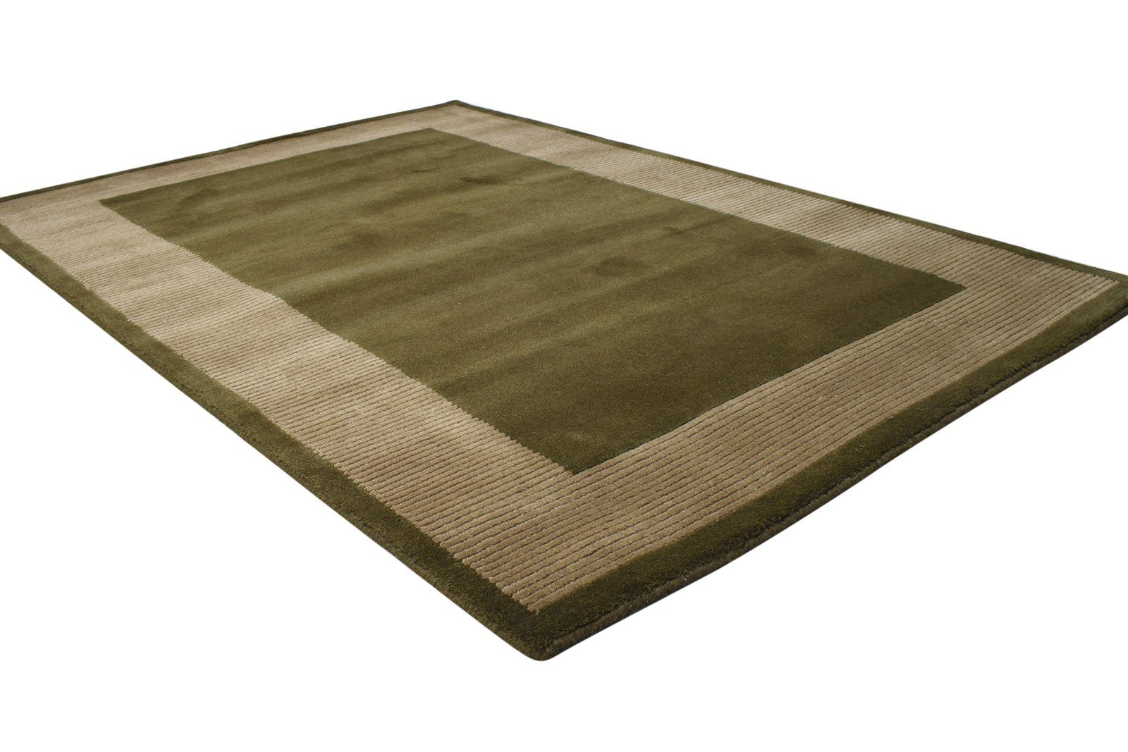 Hand Knotted Green Wool / Silk Rug 4X6 Modern Scandinavian Bordered Room Size 7865108168853