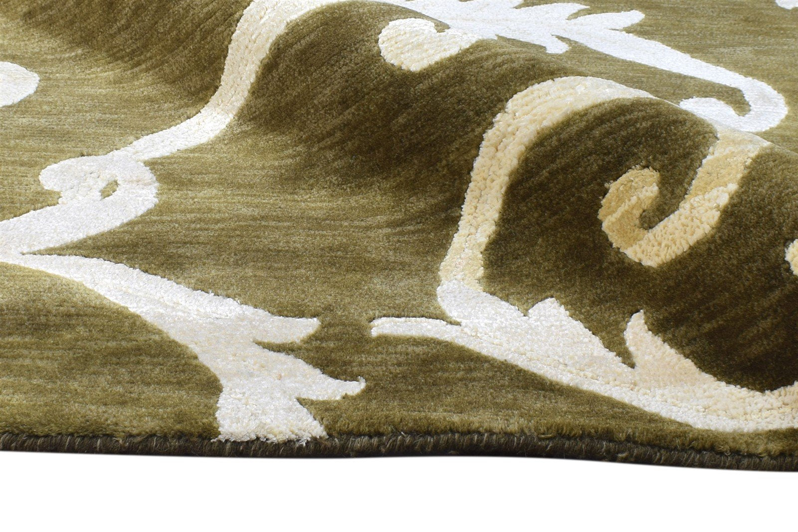 Hand Knotted Green Wool / Silk Rug 6X9 Modern French Floral Room Size Carpet 7865096863893