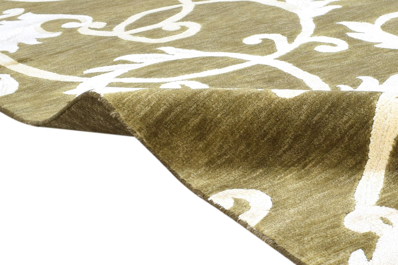 Hand Knotted Green Wool / Silk Rug 6X9 Modern French Floral Room Size Carpet 7865096863893