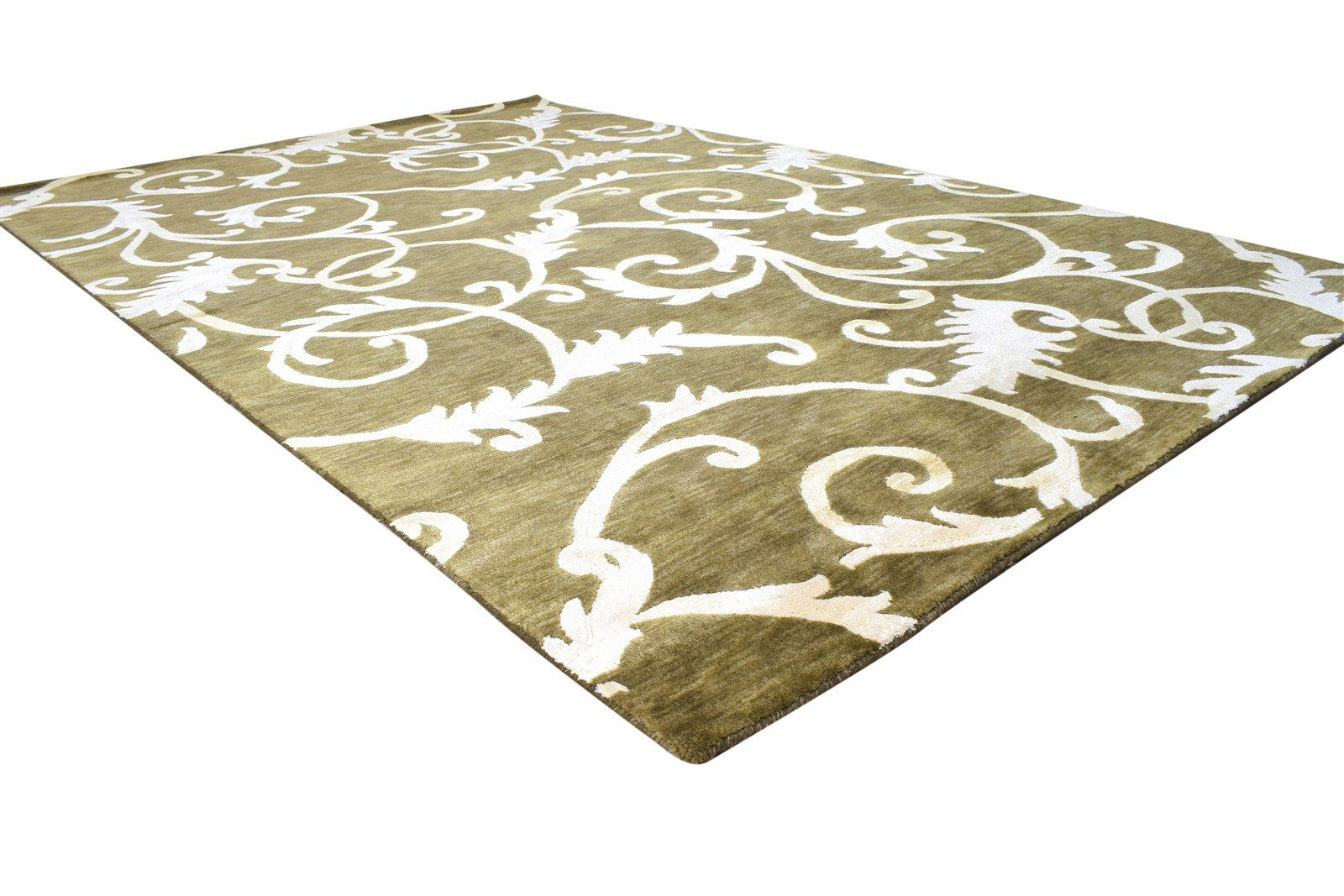 Hand Knotted Green Wool / Silk Rug 6X9 Modern French Floral Room Size Carpet 7865096863893