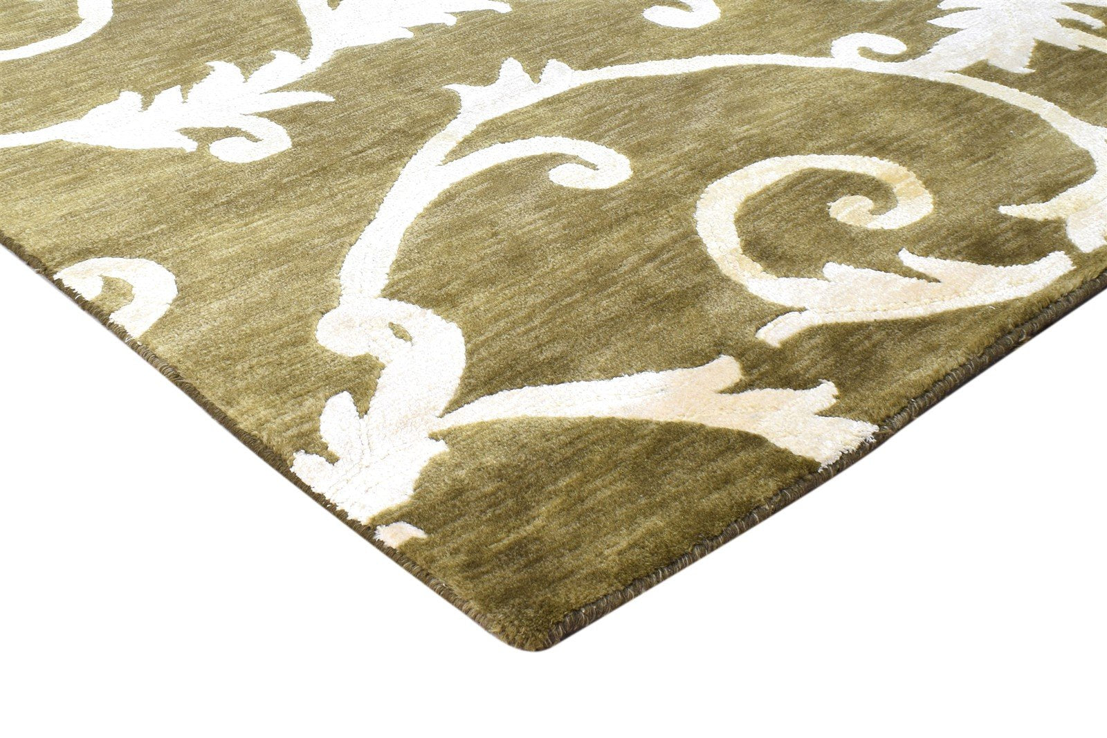 Hand Knotted Green Wool / Silk Rug 6X9 Modern French Floral Room Size Carpet 7865096863893