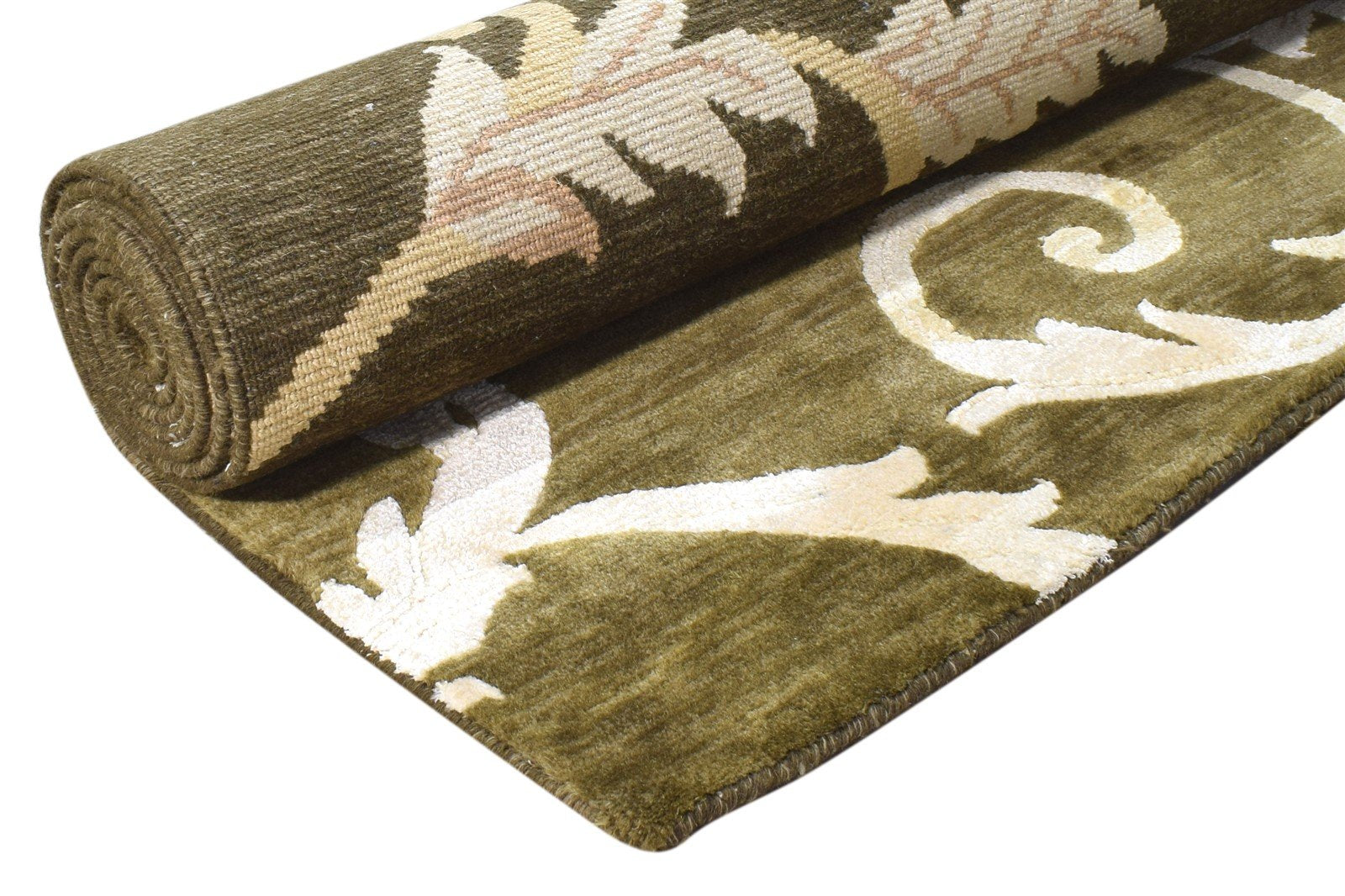 Hand Knotted Green Wool / Silk Rug 6X9 Modern French Floral Room Size Carpet 7865096863893