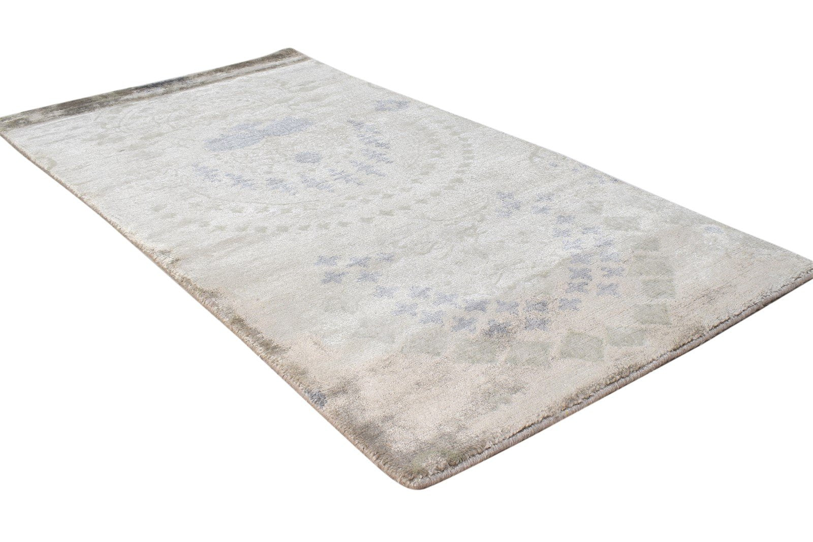 Hand Knotted Grey Silk Rug 2' X 4' Modern American Abstract Small Carpet 7865107841173
