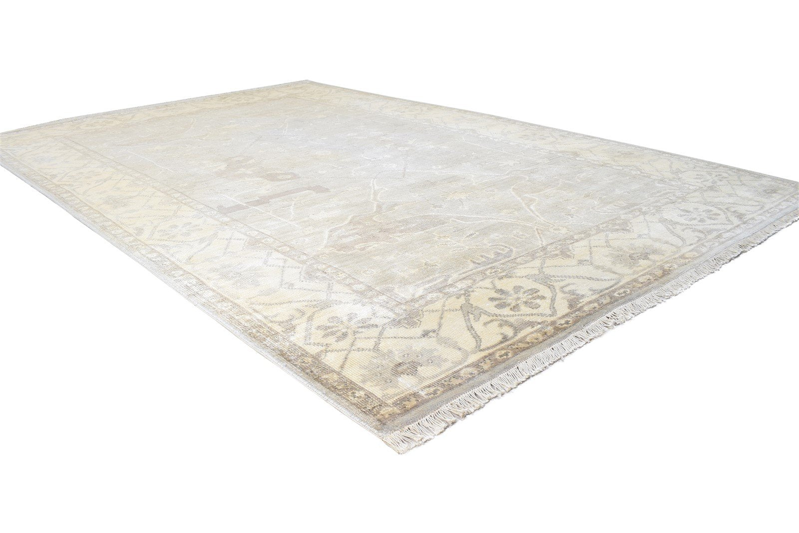 Hand Knotted Grey Silk Rug 6' X 8' Persian Oushak Oriental Room Size Carpet 7864800739477