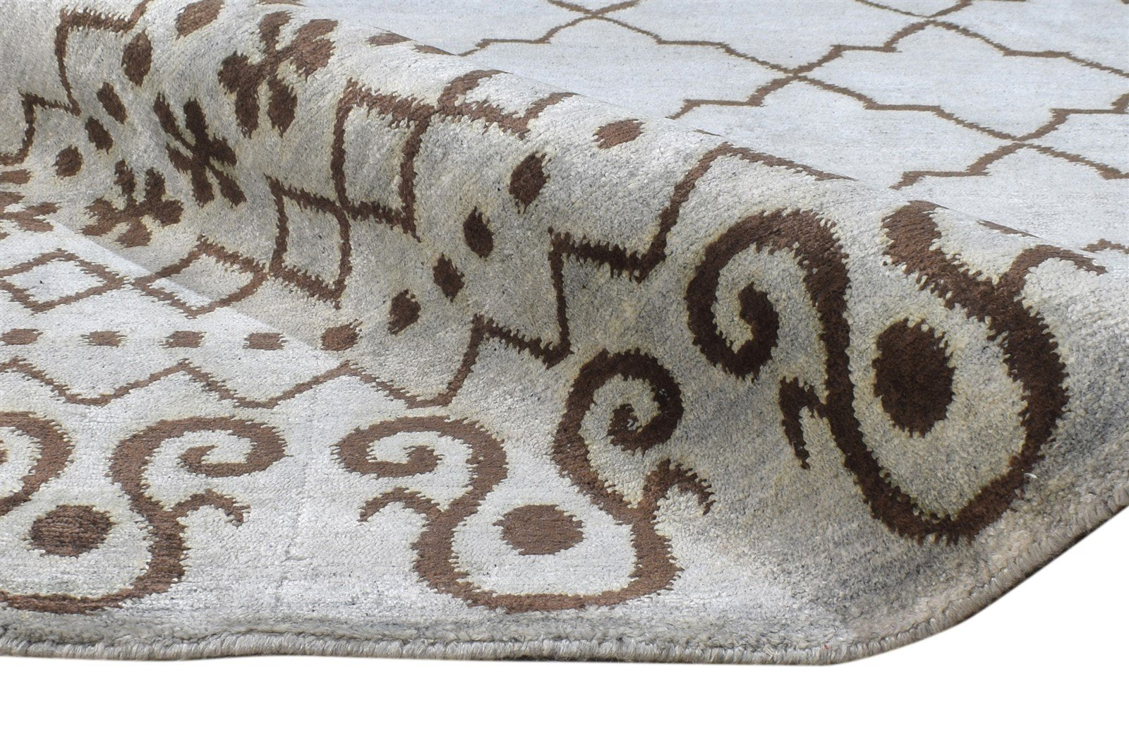 Hand Knotted Grey Silk Rug 6' X 9' Modern Moroccan Scroll Tile Room Size Carpet 7865096437909