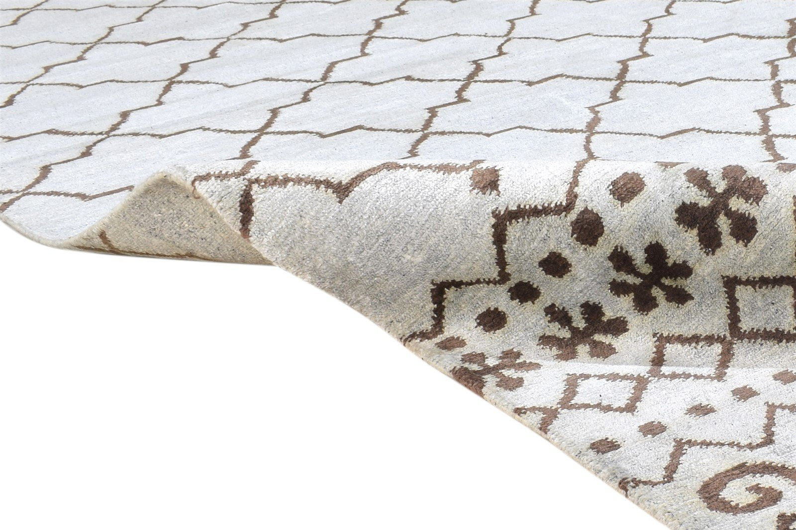 Hand Knotted Grey Silk Rug 6' X 9' Modern Moroccan Scroll Tile Room Size Carpet 7865096437909