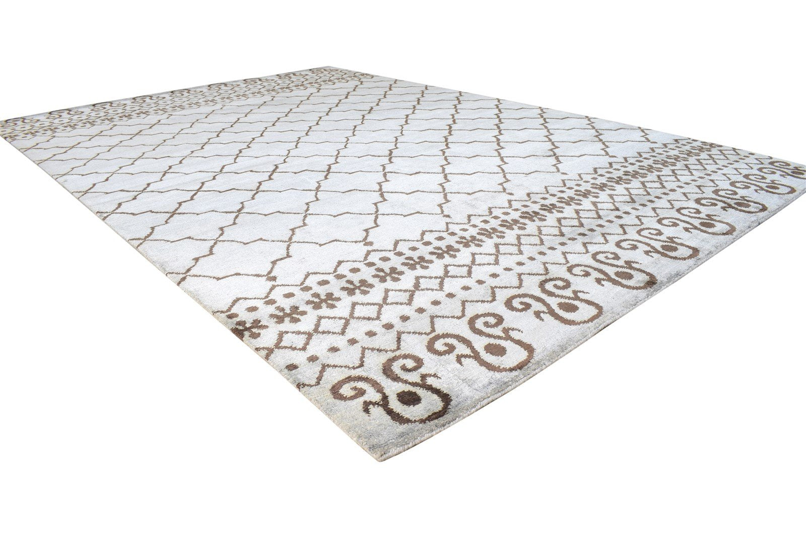 Hand Knotted Grey Silk Rug 6' X 9' Modern Moroccan Scroll Tile Room Size Carpet 7865096437909
