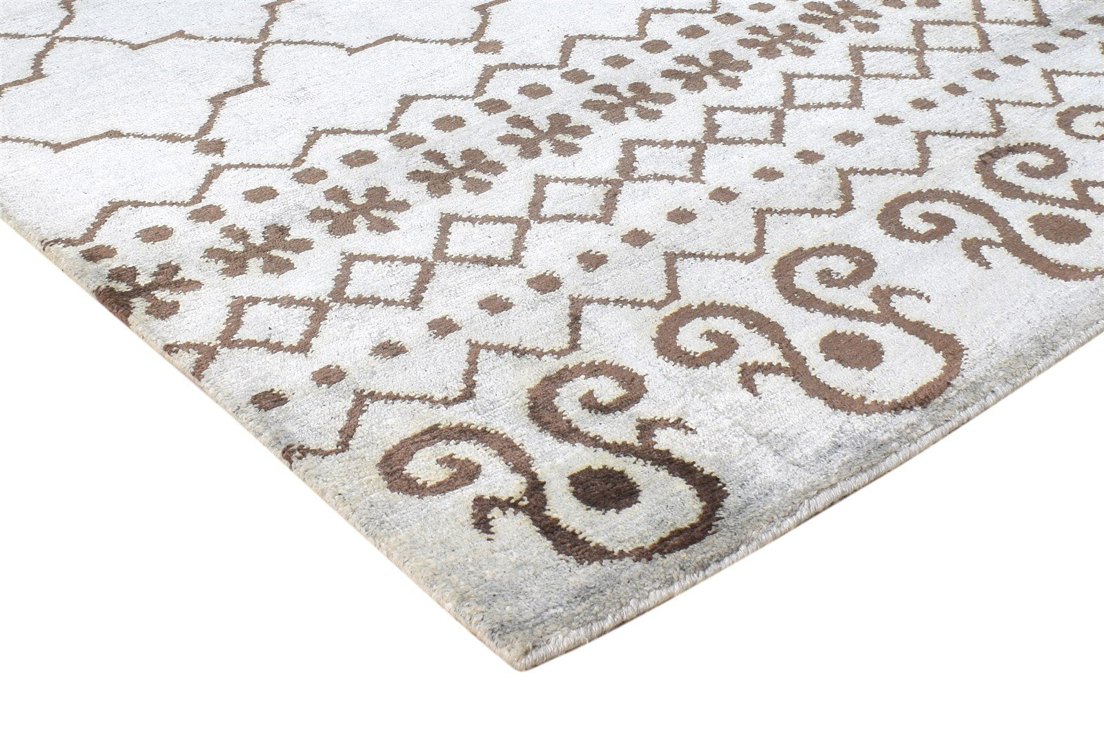 Hand Knotted Grey Silk Rug 6' X 9' Modern Moroccan Scroll Tile Room Size Carpet 7865096437909
