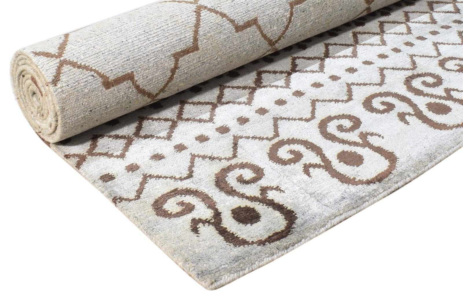 Hand Knotted Grey Silk Rug 6' X 9' Modern Moroccan Scroll Tile Room Size Carpet 7865096437909