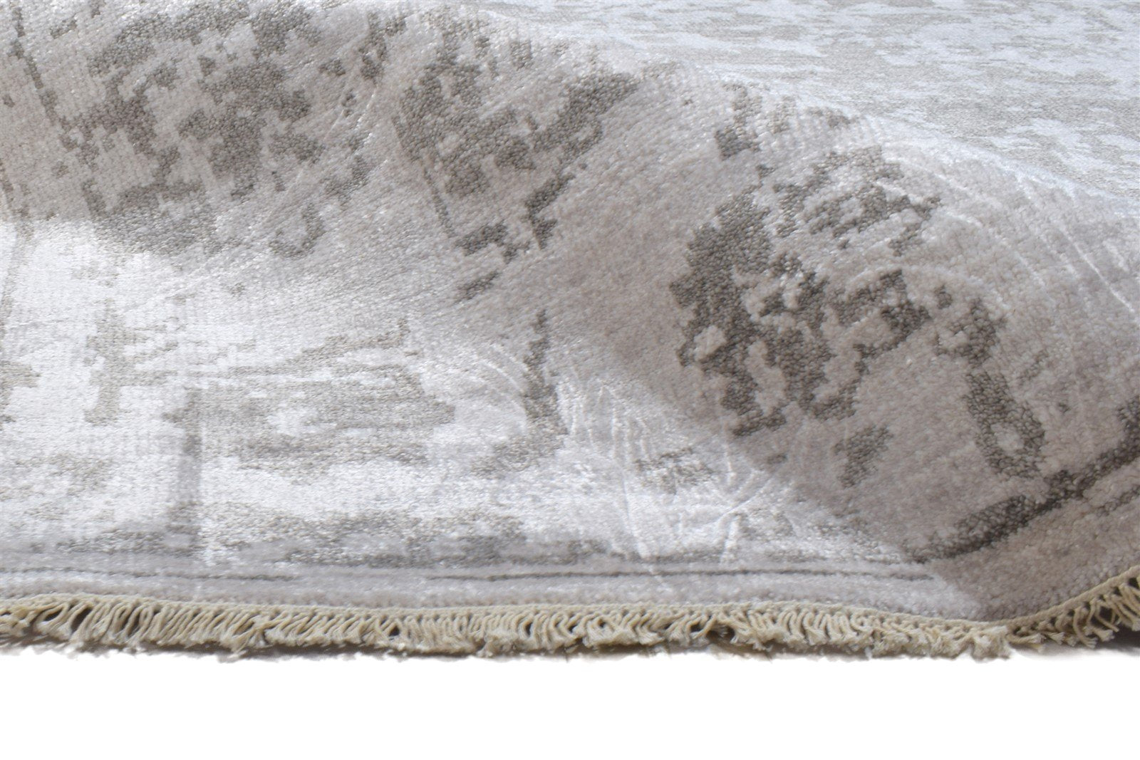 Hand Knotted Grey Silk Rug 8' X 10' Modern Indian Abstract Large Carpet 7864193089685