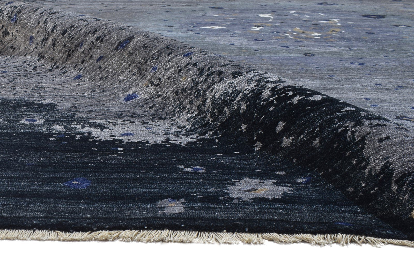 Hand Knotted Grey Silk Rug 8' X 10' Modern Indian Abstract Large Carpet 7864325111957