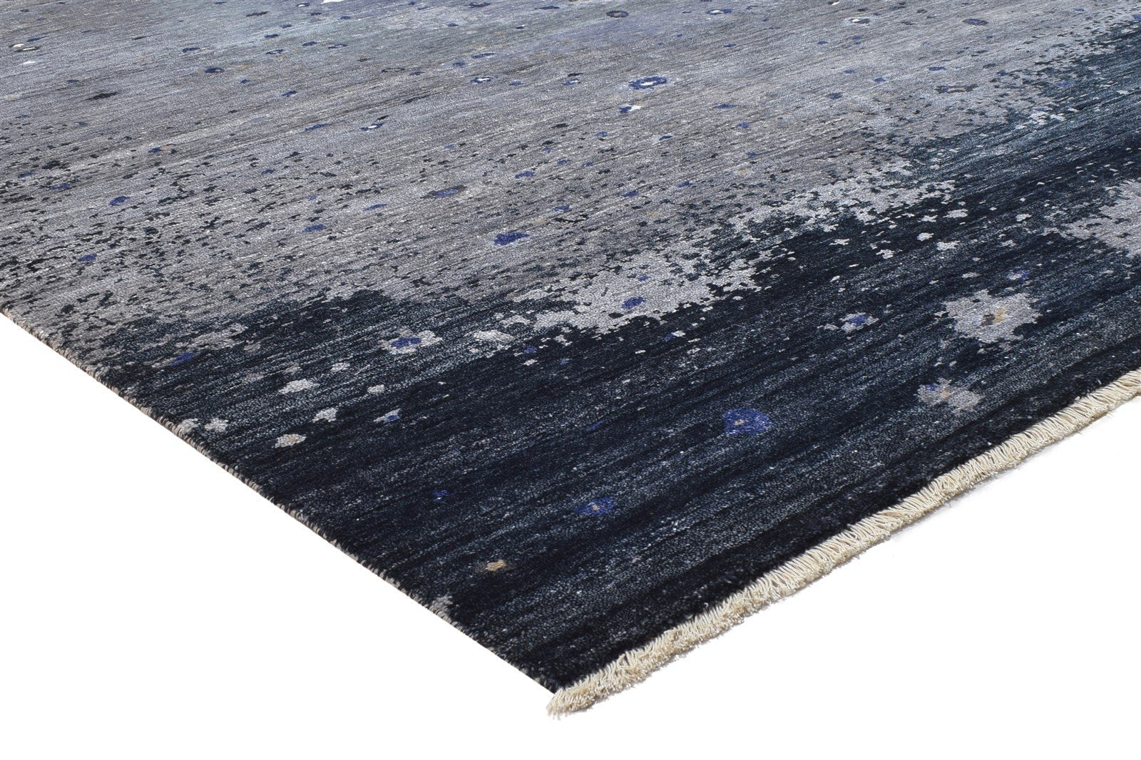 Hand Knotted Grey Silk Rug 8' X 10' Modern Indian Abstract Large Carpet 7864325111957
