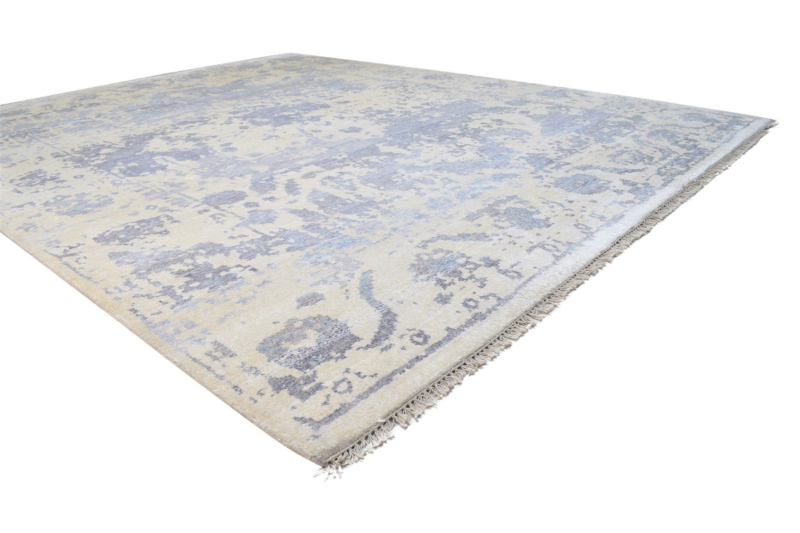 Hand Knotted Grey Silk Rug 8' X 10' Persian Oushak Abstract Large Carpet 7864191418517