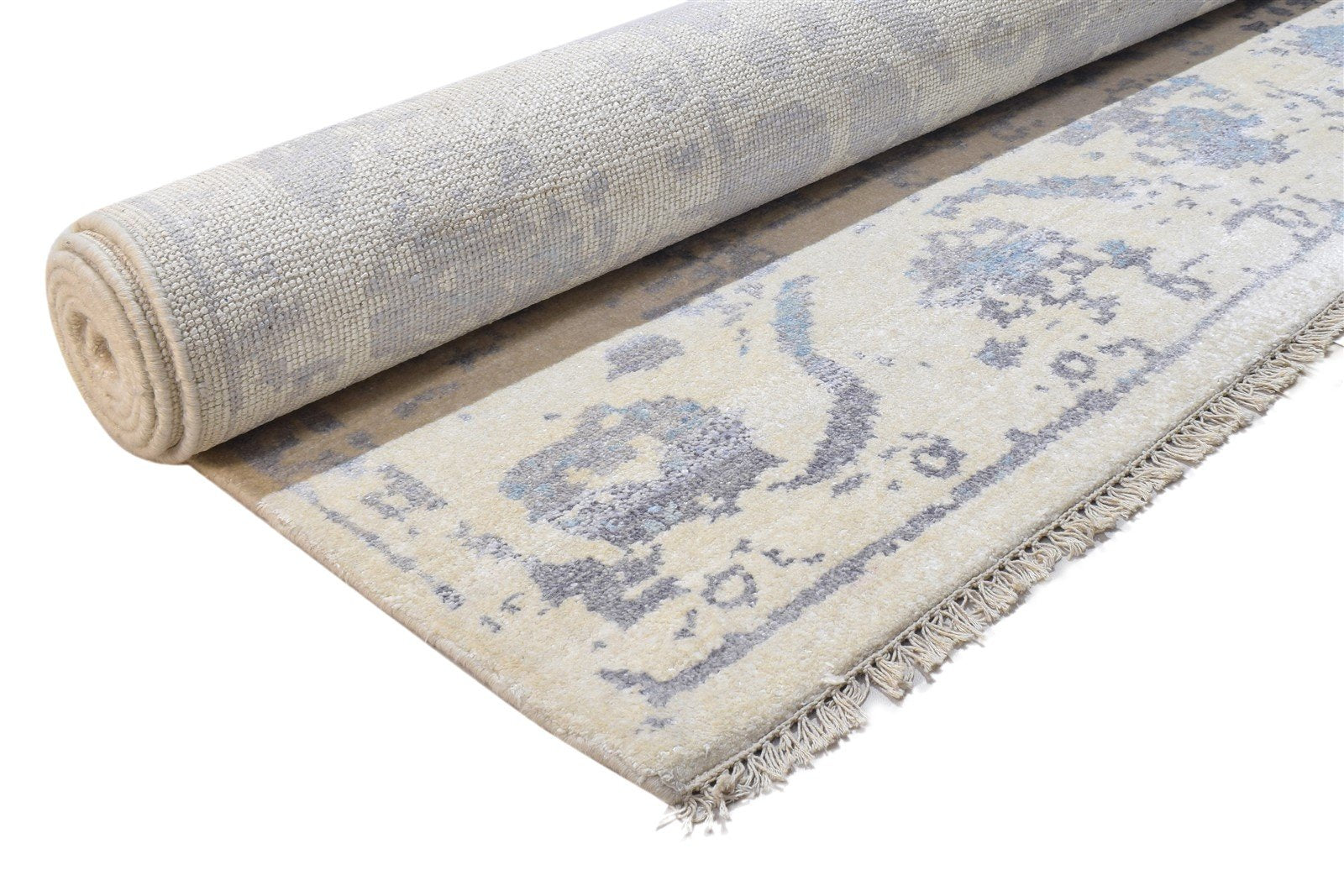 Hand Knotted Grey Silk Rug 8' X 10' Persian Oushak Abstract Large Carpet 7864191418517