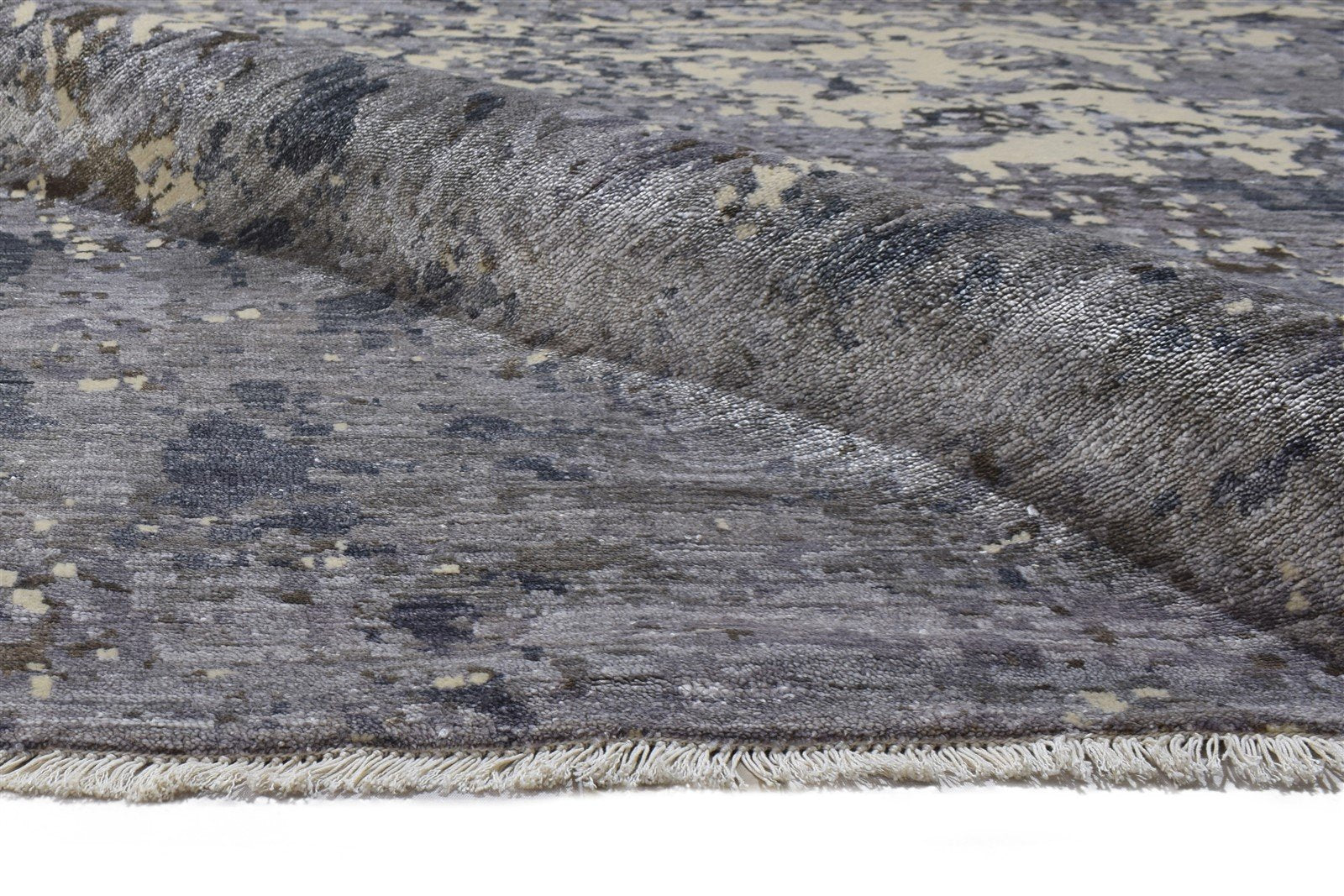 Hand Knotted Grey Silk Rug 9' X 12' Modern Indian Abstract Large Carpet 7864321212565
