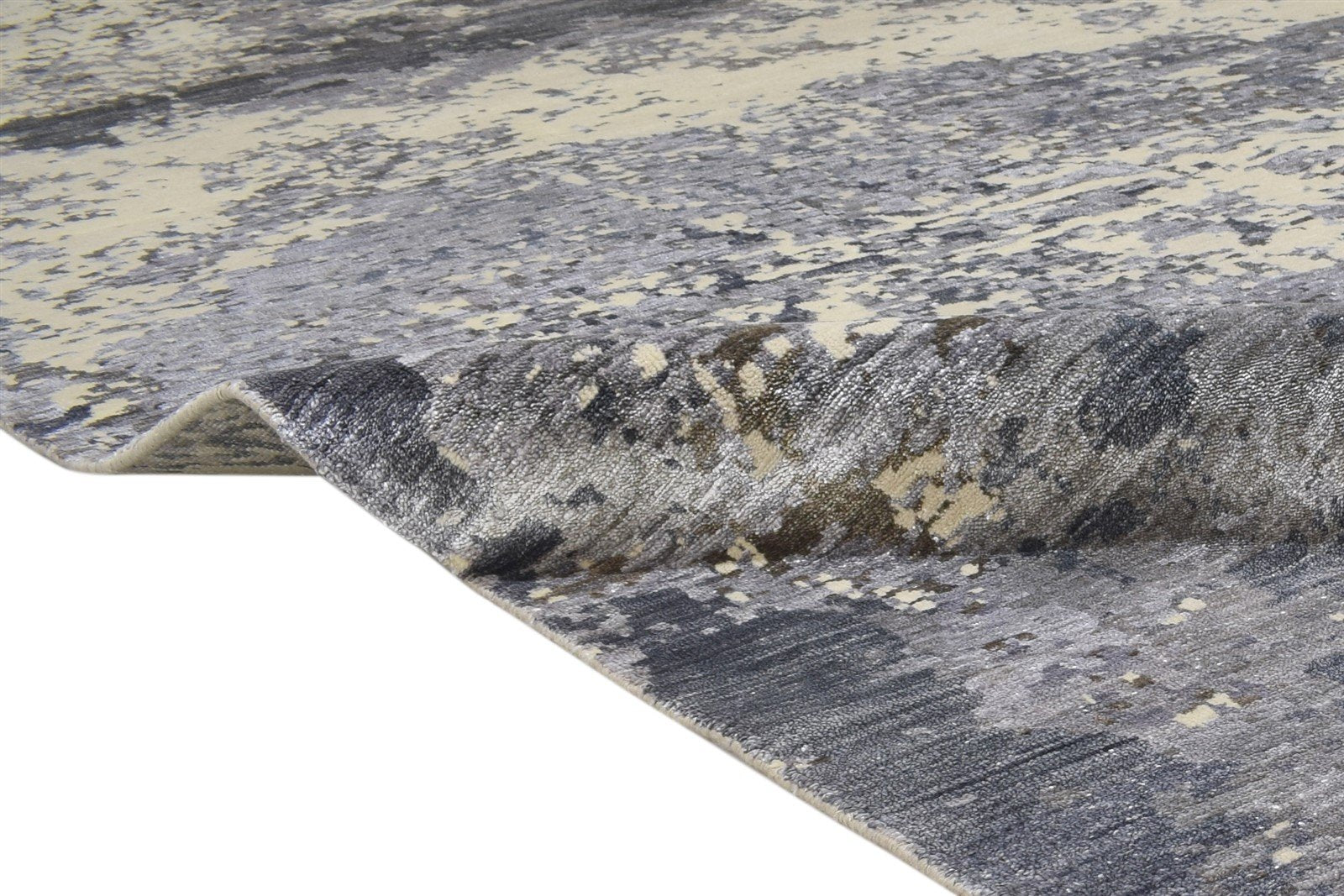 Hand Knotted Grey Silk Rug 9' X 12' Modern Indian Abstract Large Carpet 7864321212565