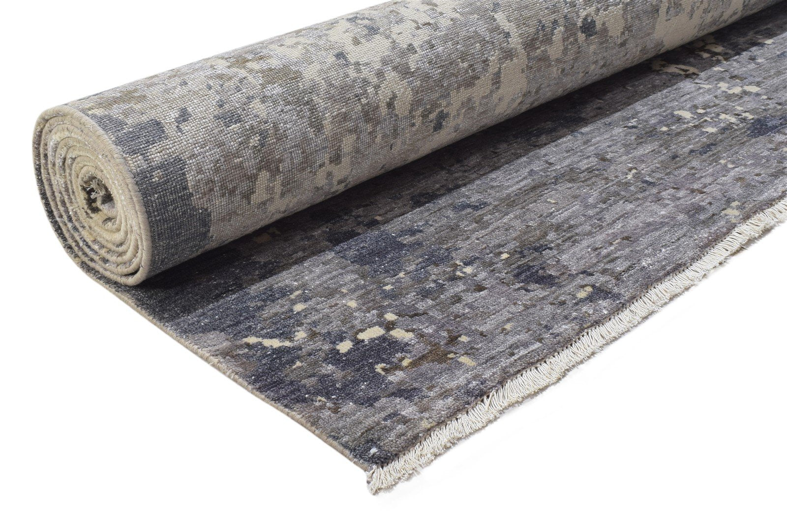 Hand Knotted Grey Silk Rug 9' X 12' Modern Indian Abstract Large Carpet 7864321212565