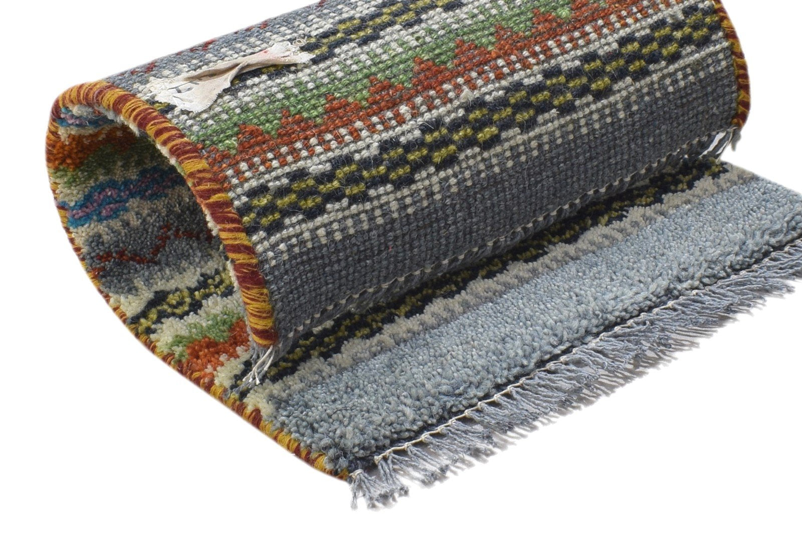 Hand Knotted Grey Wool Rug 1' X 2' Persian Gabbeh Southwestern Small Carpet 7864215339157