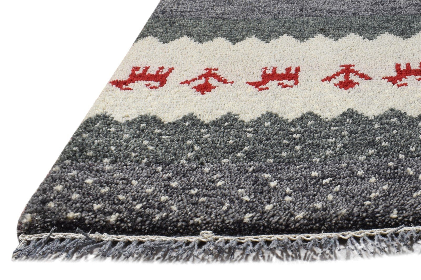Hand Knotted Grey Wool Rug 1' X 2' Persian Southwestern Tribal Small Carpet 7865183174805