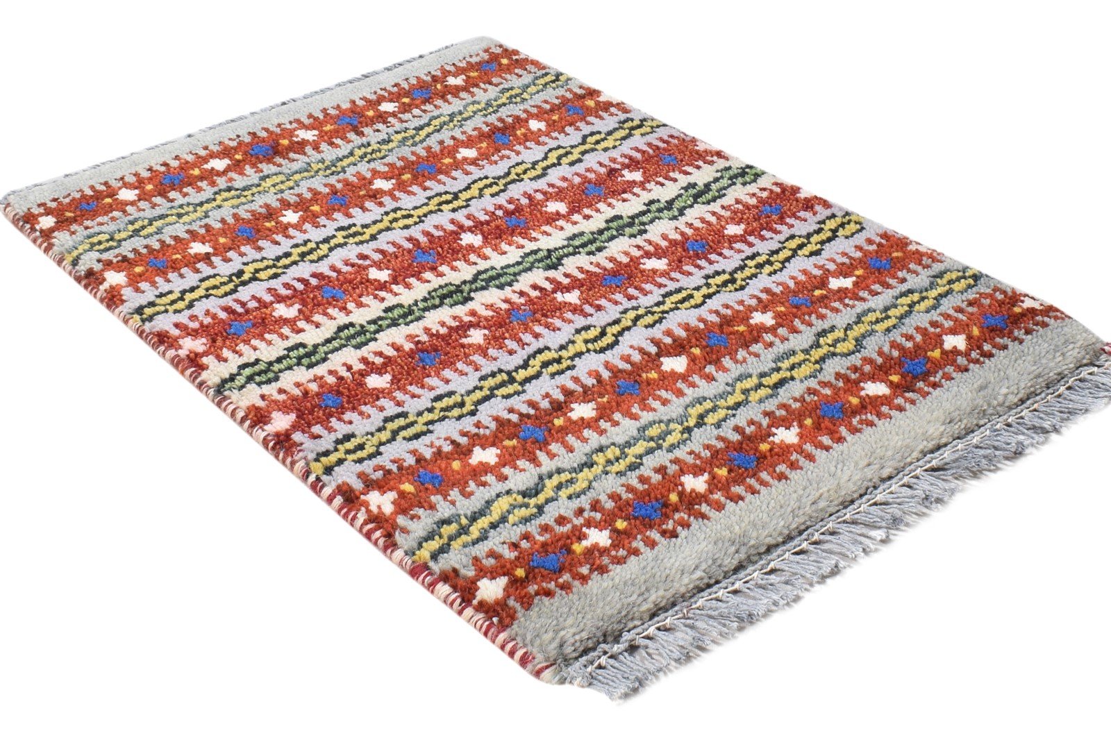 Hand Knotted Grey Wool Rug 1' X 2' Southwestern Gabbeh Tribal Small Carpet 7865099976853