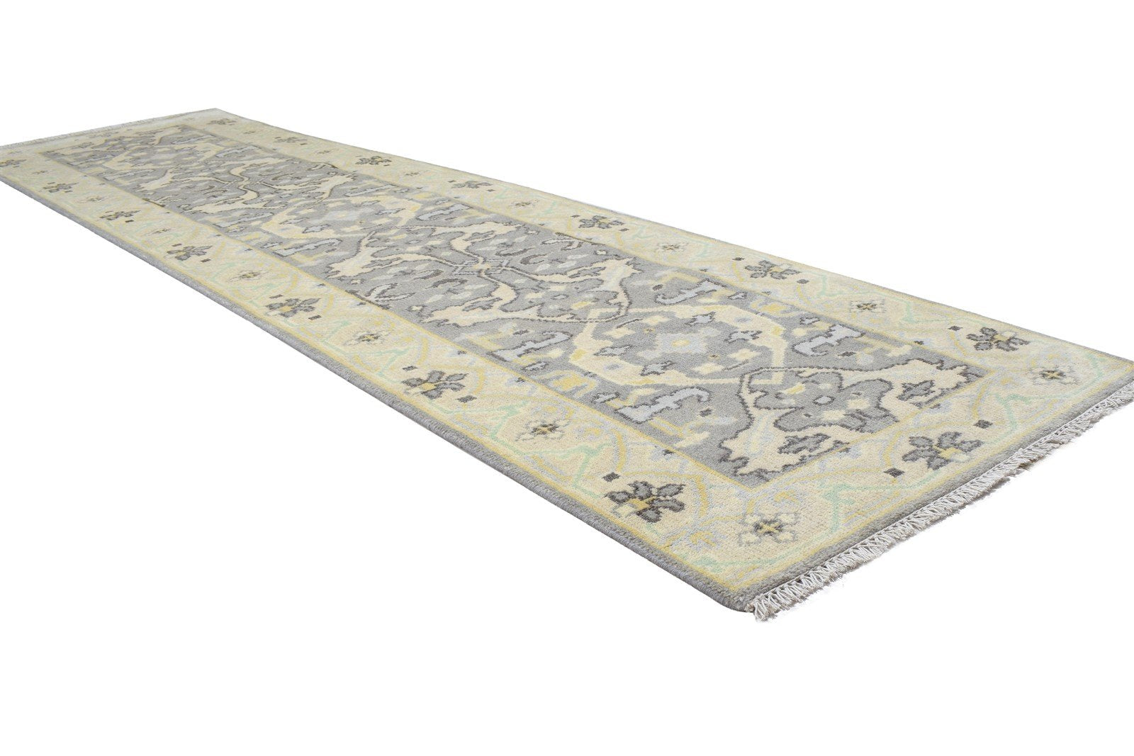 Hand Knotted Grey Wool Rug 2'6 X 10' Persian Oushak Oriental Small Runner 7864835211413