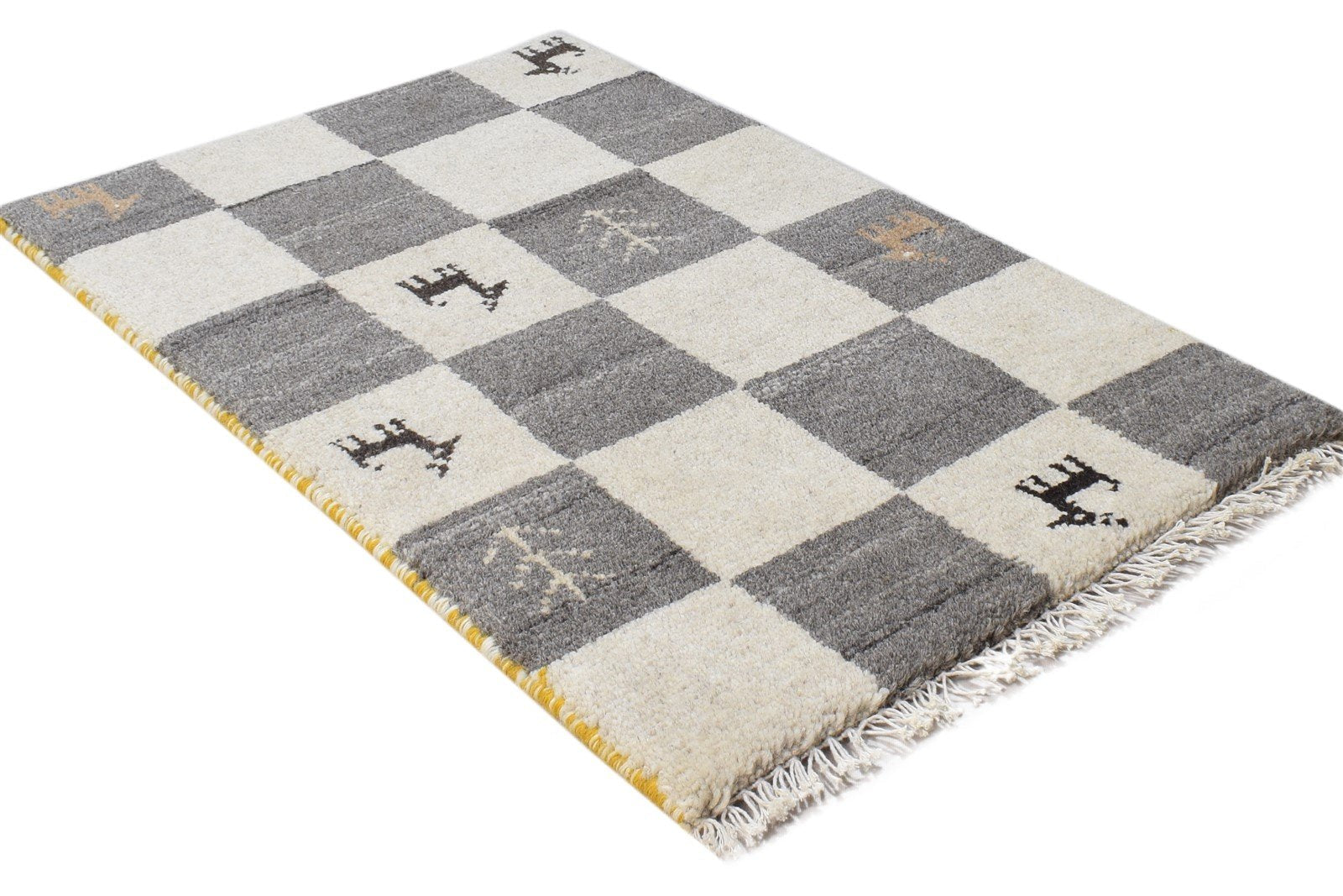 Hand Knotted Grey Wool Rug 2' X 2' Southwestern Gabbeh Tribal Small Carpet 7865100501141