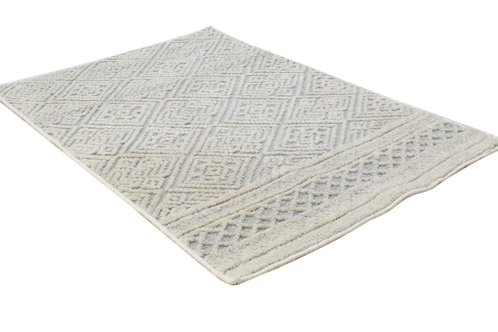Hand Knotted Grey Wool Rug 2' X 3' Modern Scandinavian Geometric Small Carpet 7864332681365