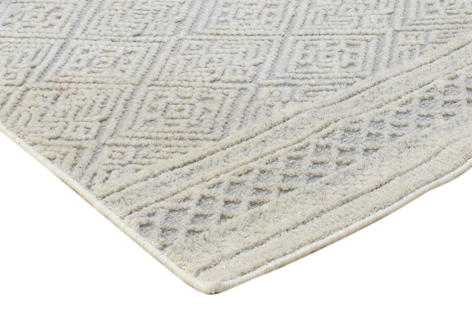 Hand Knotted Grey Wool Rug 2' X 3' Modern Scandinavian Geometric Small Carpet 7864332681365