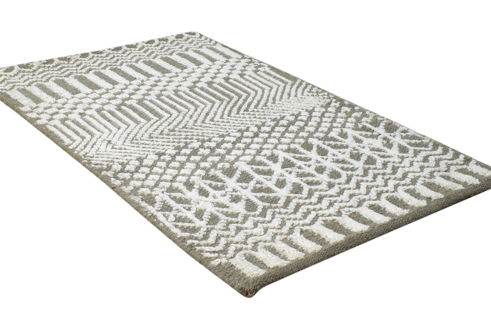 Hand Knotted Grey Wool Rug 2' X 3' Modern Scandinavian Nordic Small Carpet 7865123307669