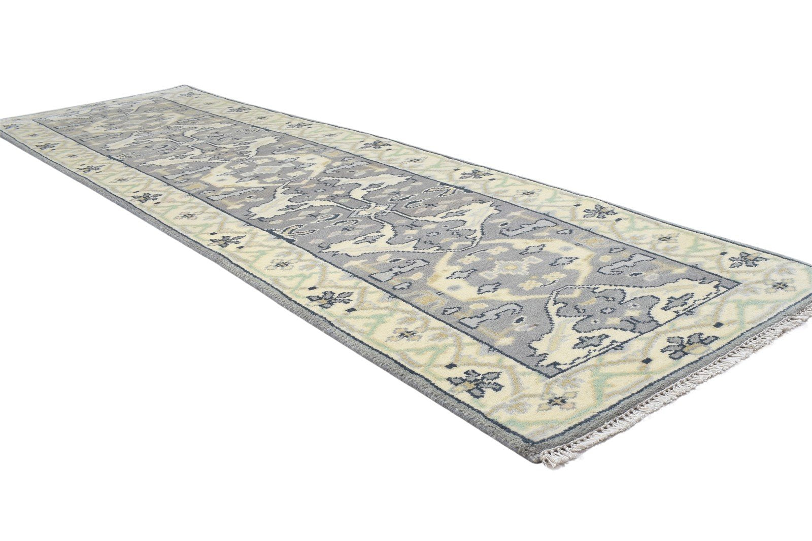 Hand Knotted Grey Wool Rug 3' X 10' Persian Oushak Oriental Small Runner 7864834064533