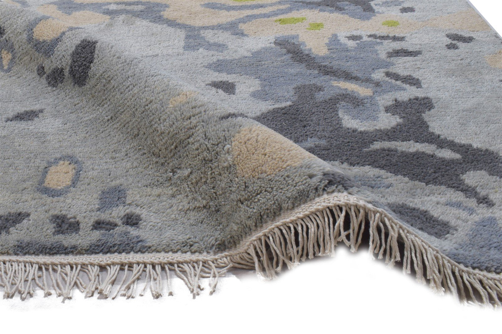 Rishanu Hand Knotted Grey Wool Rug 3' X 5' Modern Bohemian Abstract 7864314855573