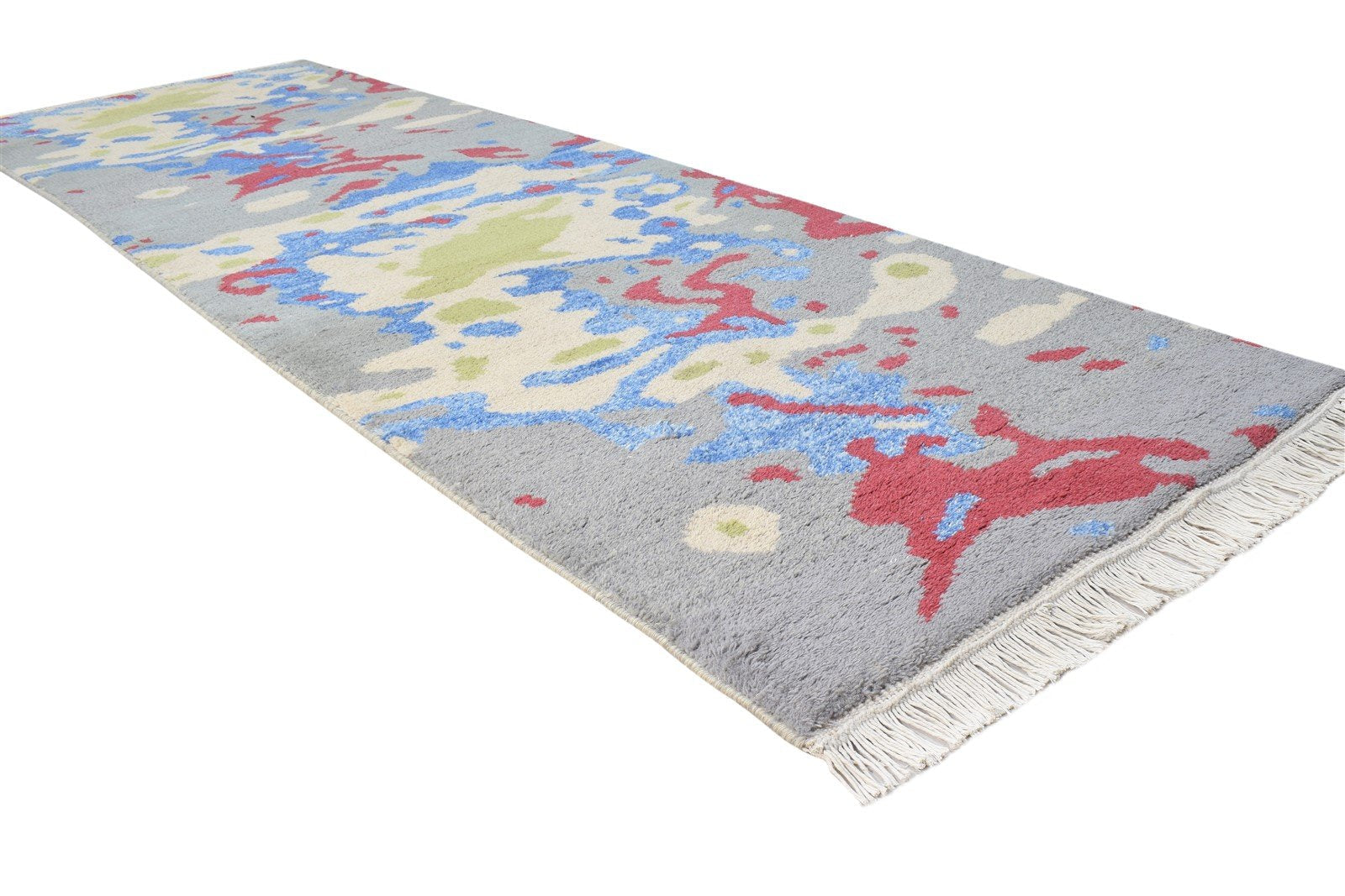 Hand Knotted Grey Wool Rug 3' X 9' Modern American Abstract Small Runner 7865149784213