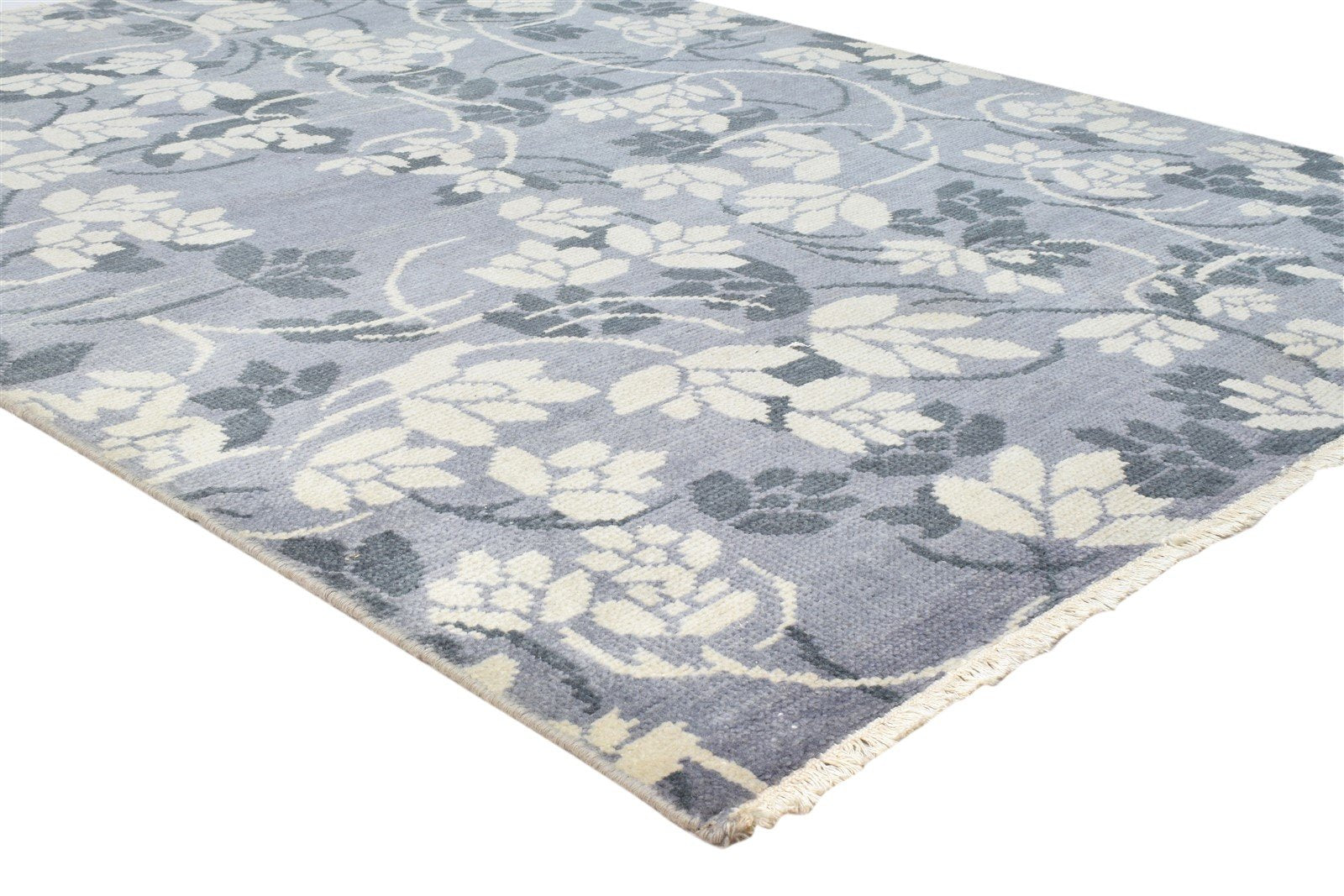 Hand Knotted Grey Wool Rug 5' X 6' Persian Indian Floral Room Size Carpet 7860678754453