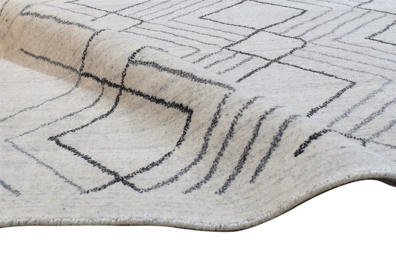 Hand Knotted Grey Wool Rug 5' X 8' Modern Moroccan Geometric Room Size Carpet 7864771543189
